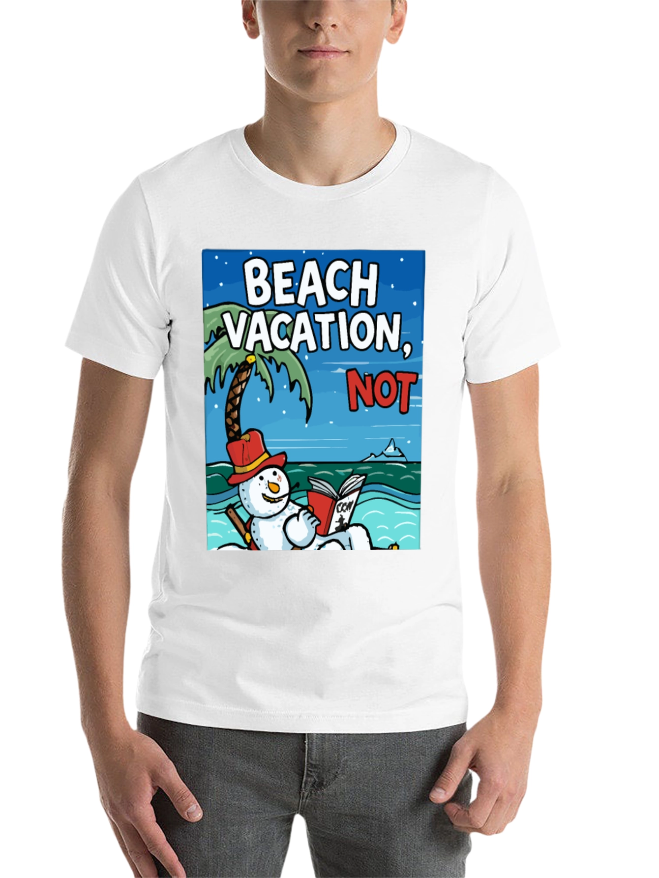 Black Beach Vacation NOT! Funny Snowman Holiday T-Shirt view 14
