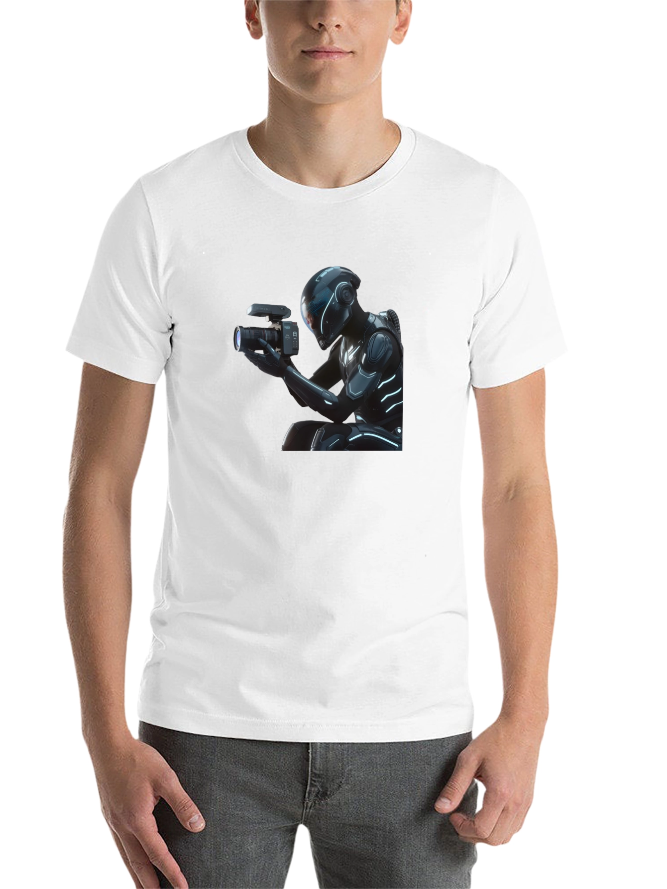 Black Futuristic Cameraman Graphic T-Shirt - Black view 14