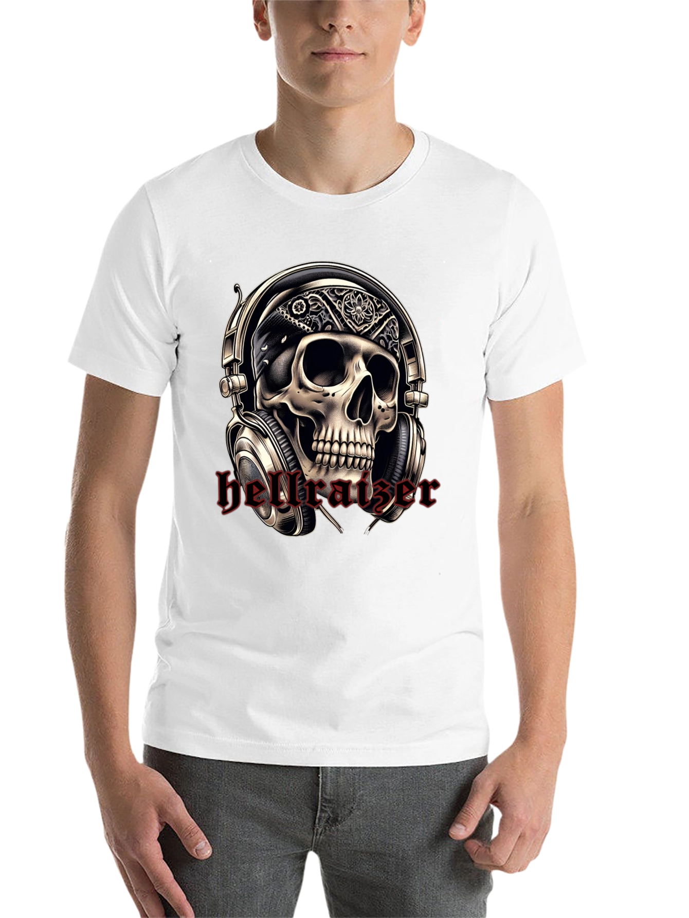Black Skull Headphone T-Shirt - Rocker Tee view 14