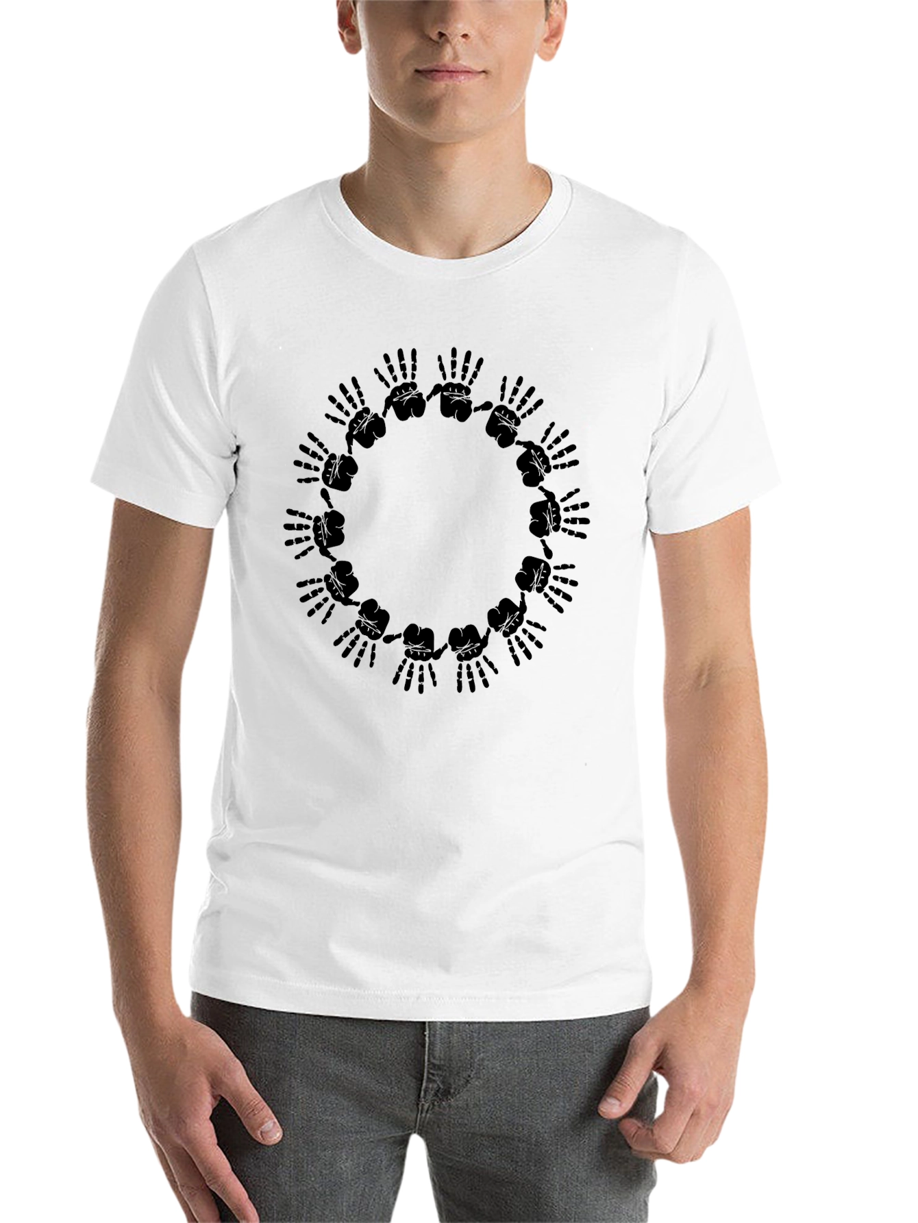 Black Graphic Black T-Shirt - Hands Circle Design view 14