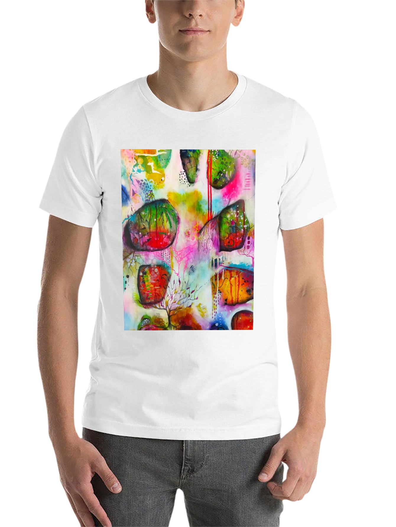 Black Abstract Art Print Men's Black T-Shirt view 14