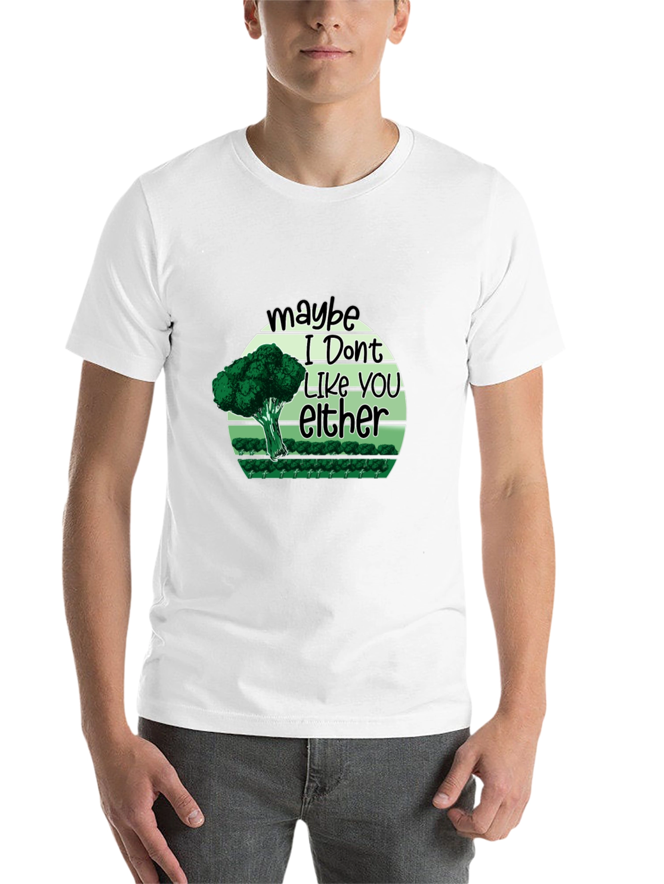 Black Funny Broccoli 'Maybe I Don't Like You Either' T-Shirt view 14