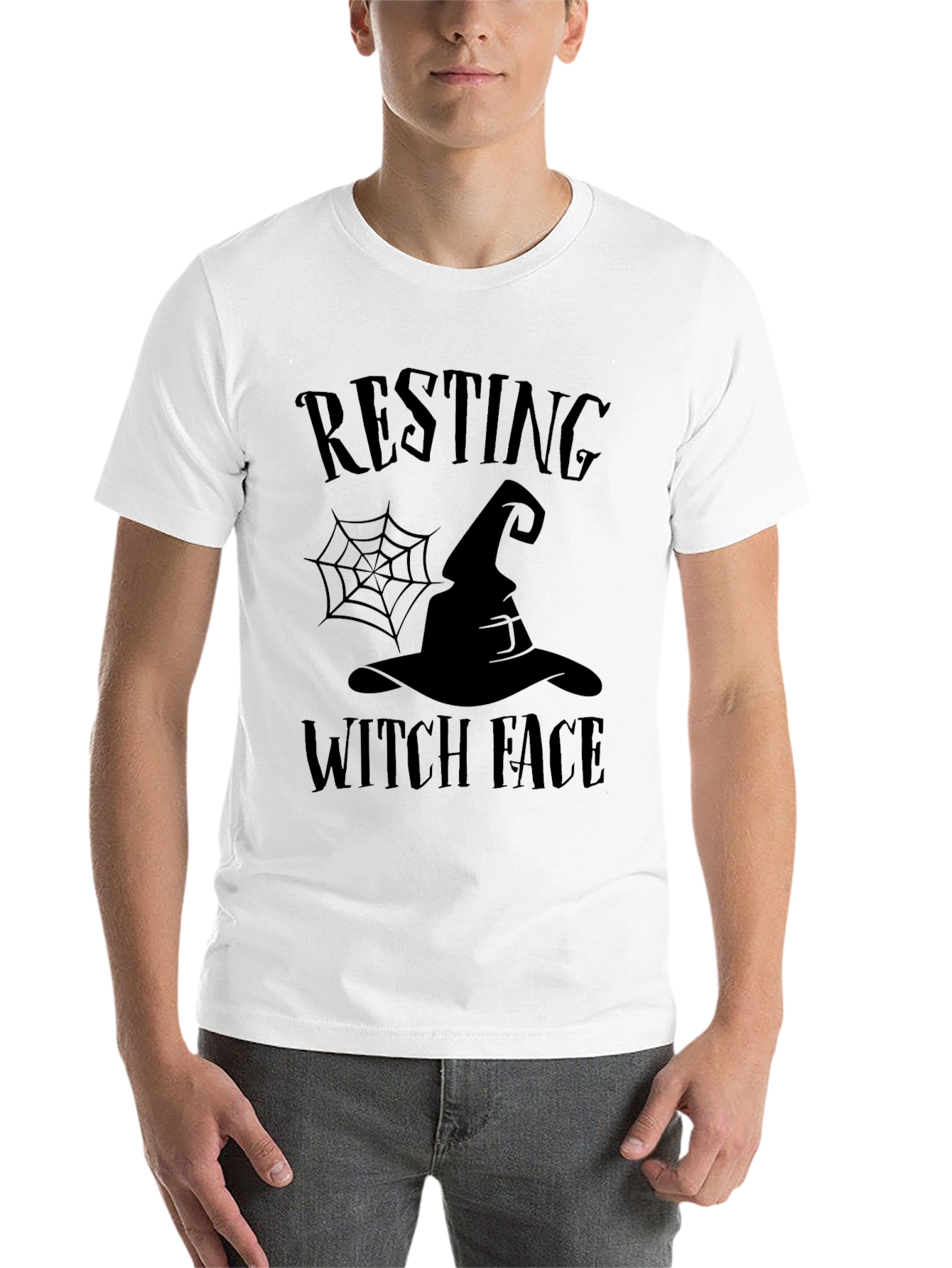 Black Resting Witch Face Halloween T-Shirt view 14