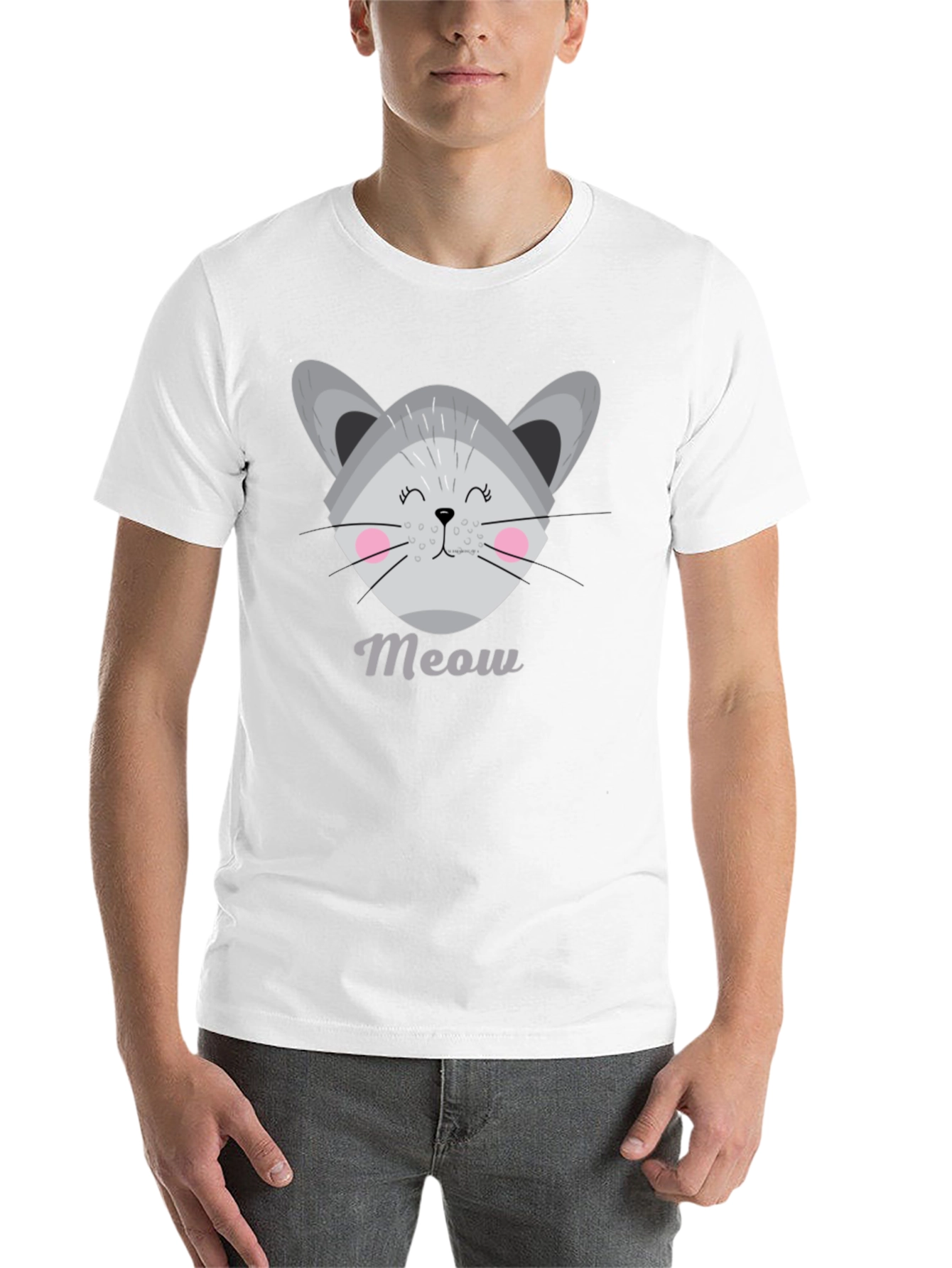 Black Cute Meow Cat Graphic T-Shirt view 14