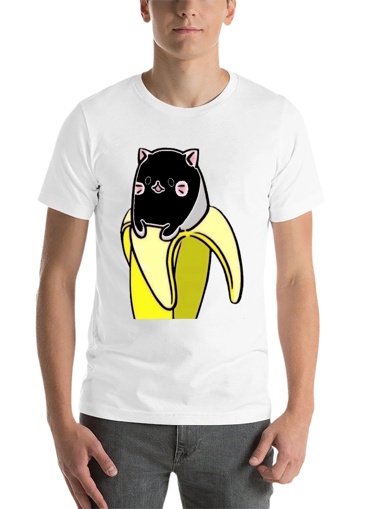 Black Banana Cat T-Shirt - Whimsical Graphic Tee view 14