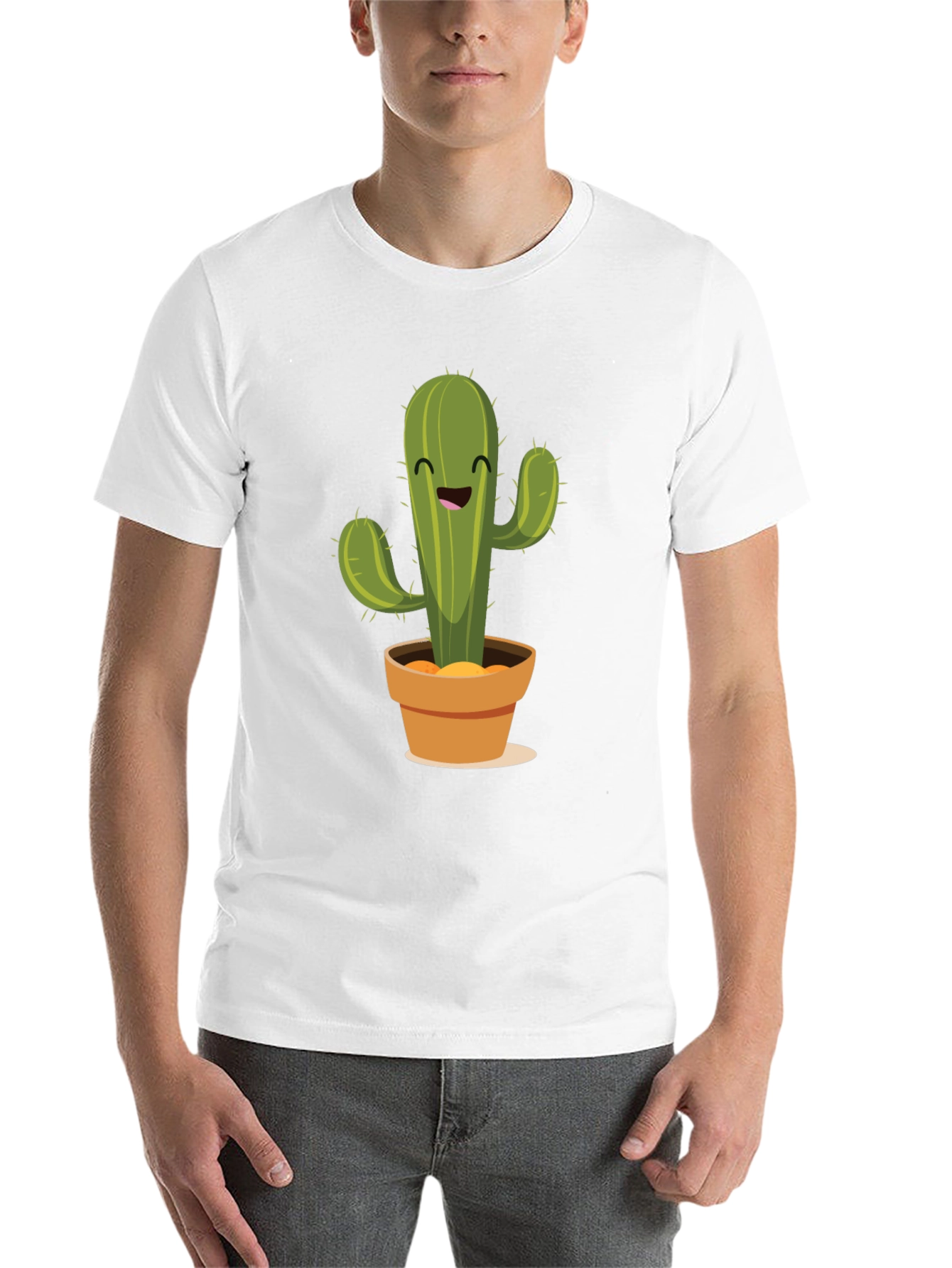 Cute Cactus Graphic Tee - Black Cotton T-Shirt - 14