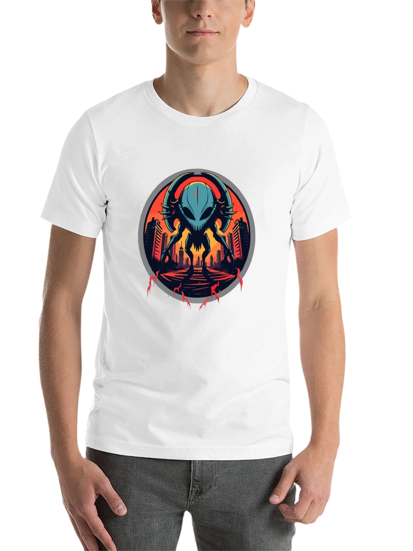 Black Sci-Fi Alien Invasion Graphic T-Shirt view 14