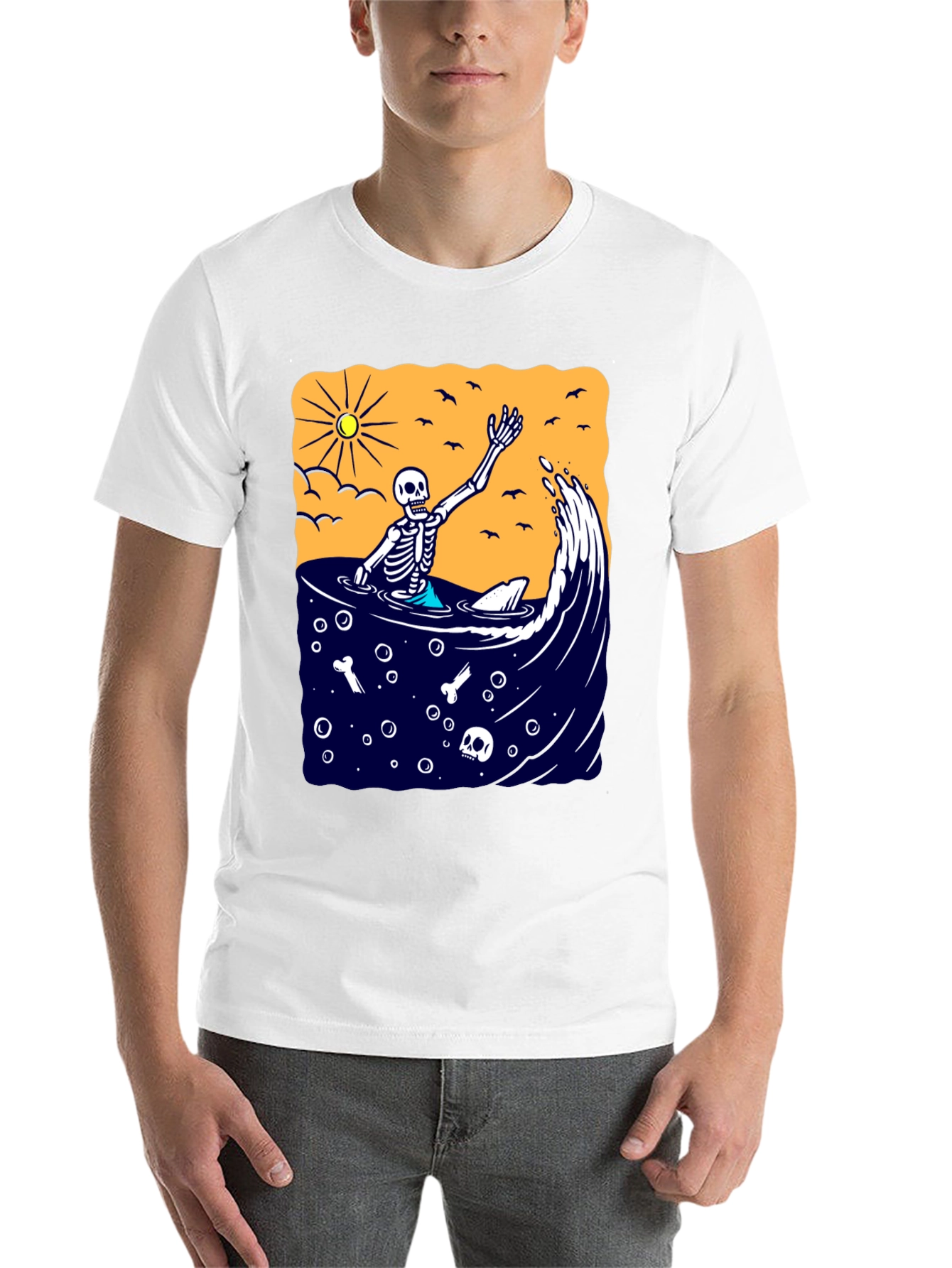 Black Skeleton Surfer T-Shirt - Beach Vibe Graphic Tee view 14