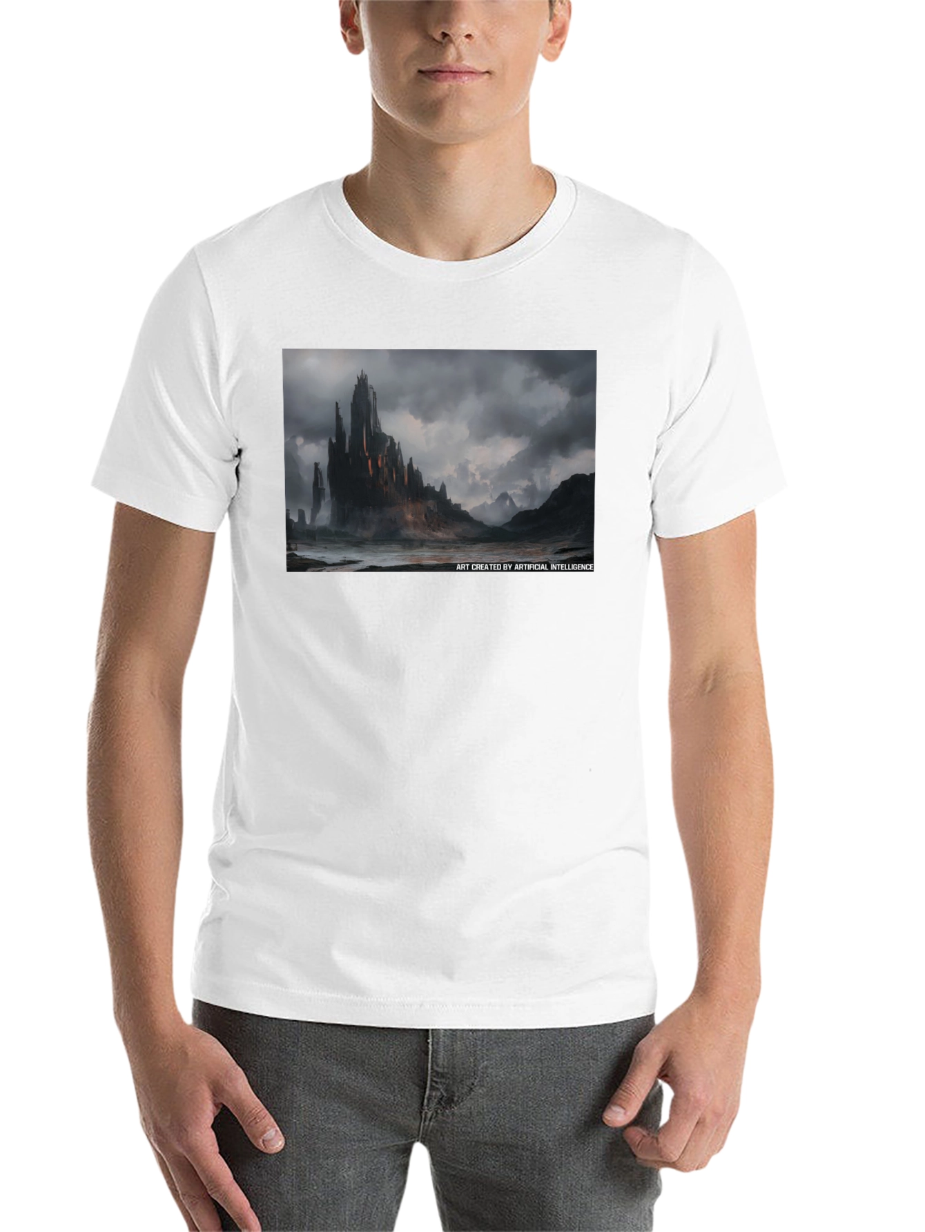Black Dark Castle AI Art Black Tee - Unique Graphic T-Shirt view 14