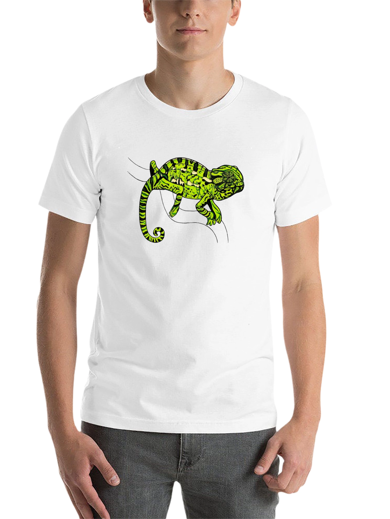 Black Black T-Shirt with Green Chameleon Graphic view 14