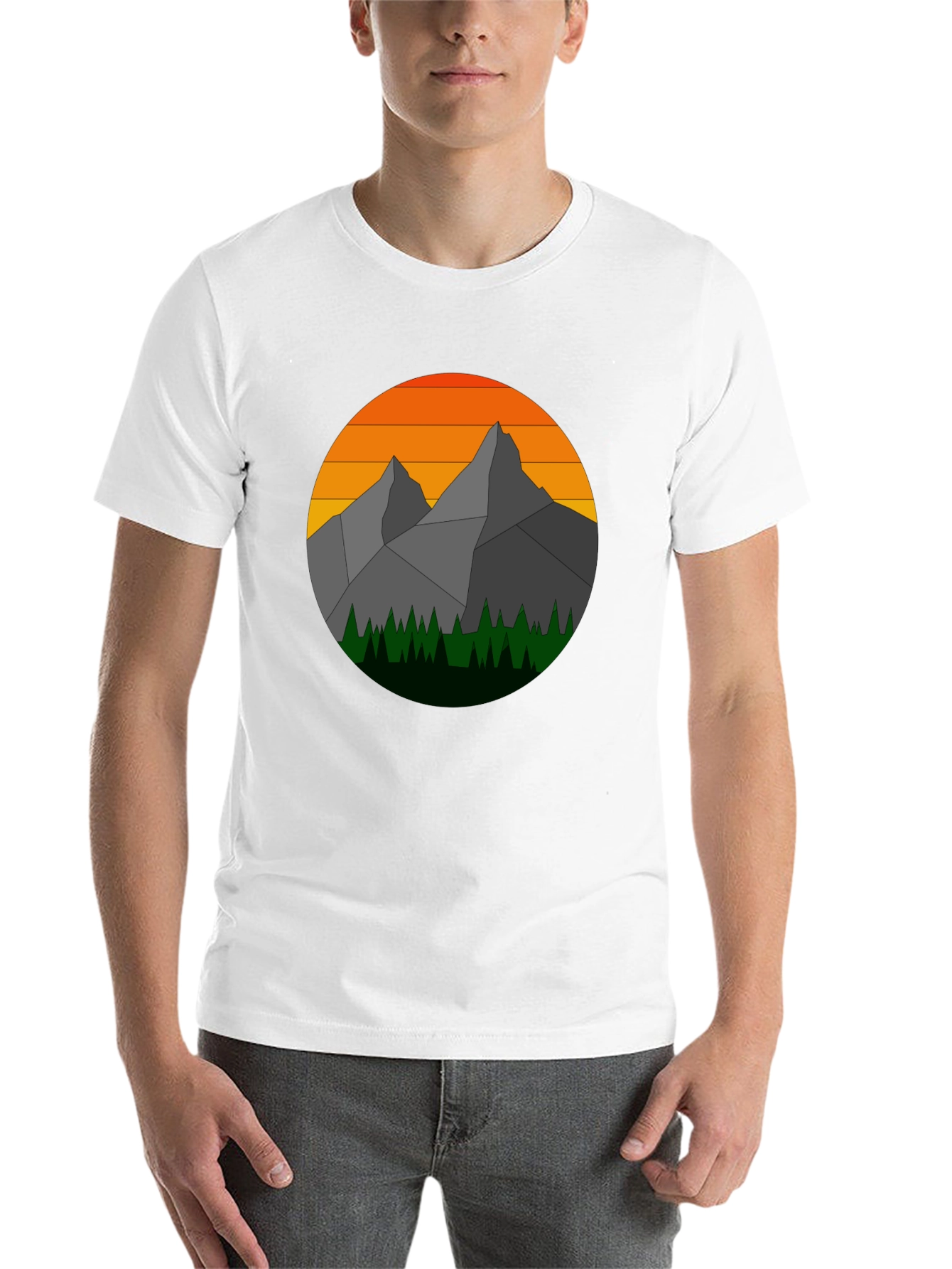 Black Geometric Mountain Sunset Graphic Tee view 14