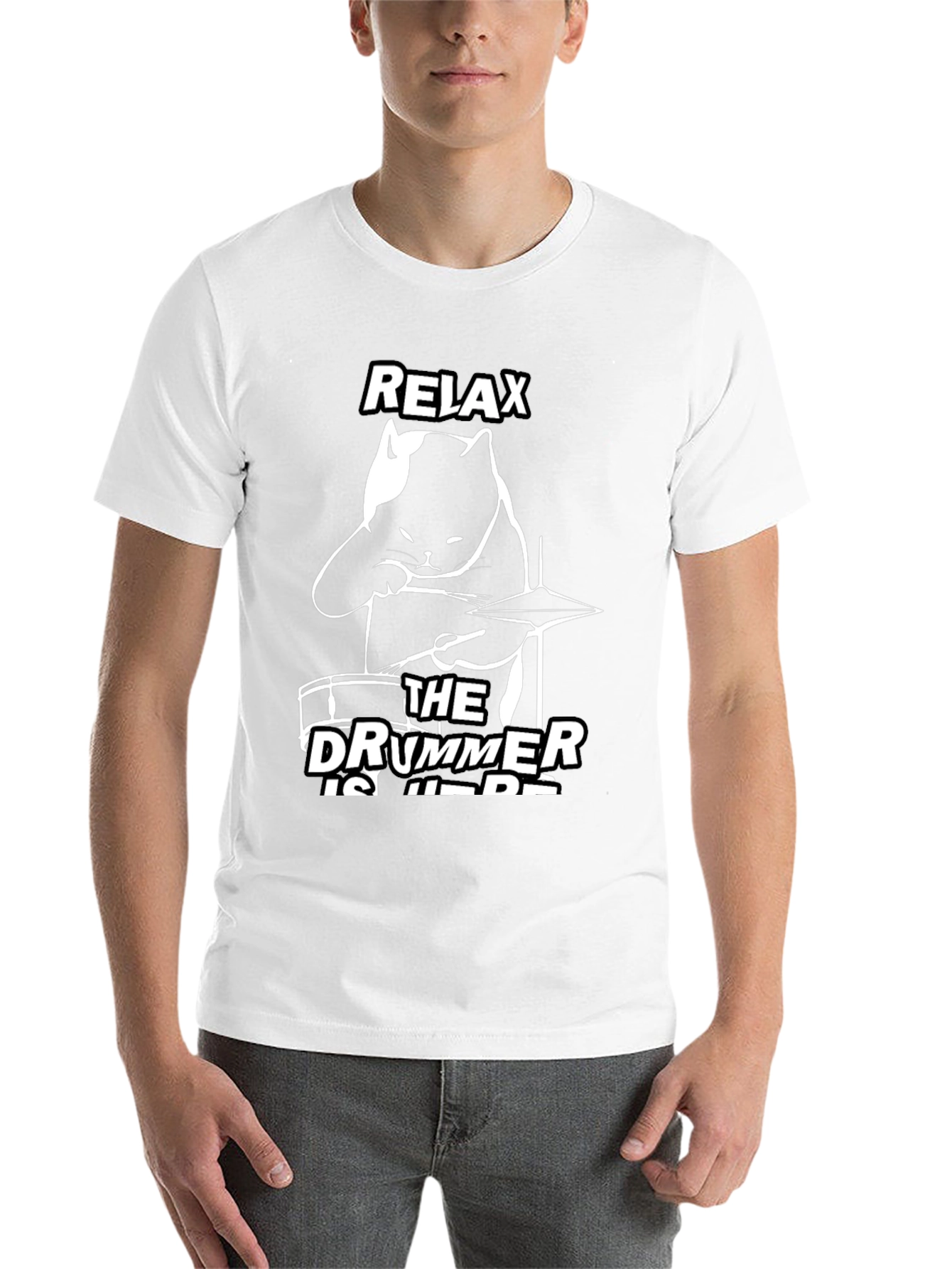 Black Relax The Drummer Is Here Black Cat T-Shirt view 14