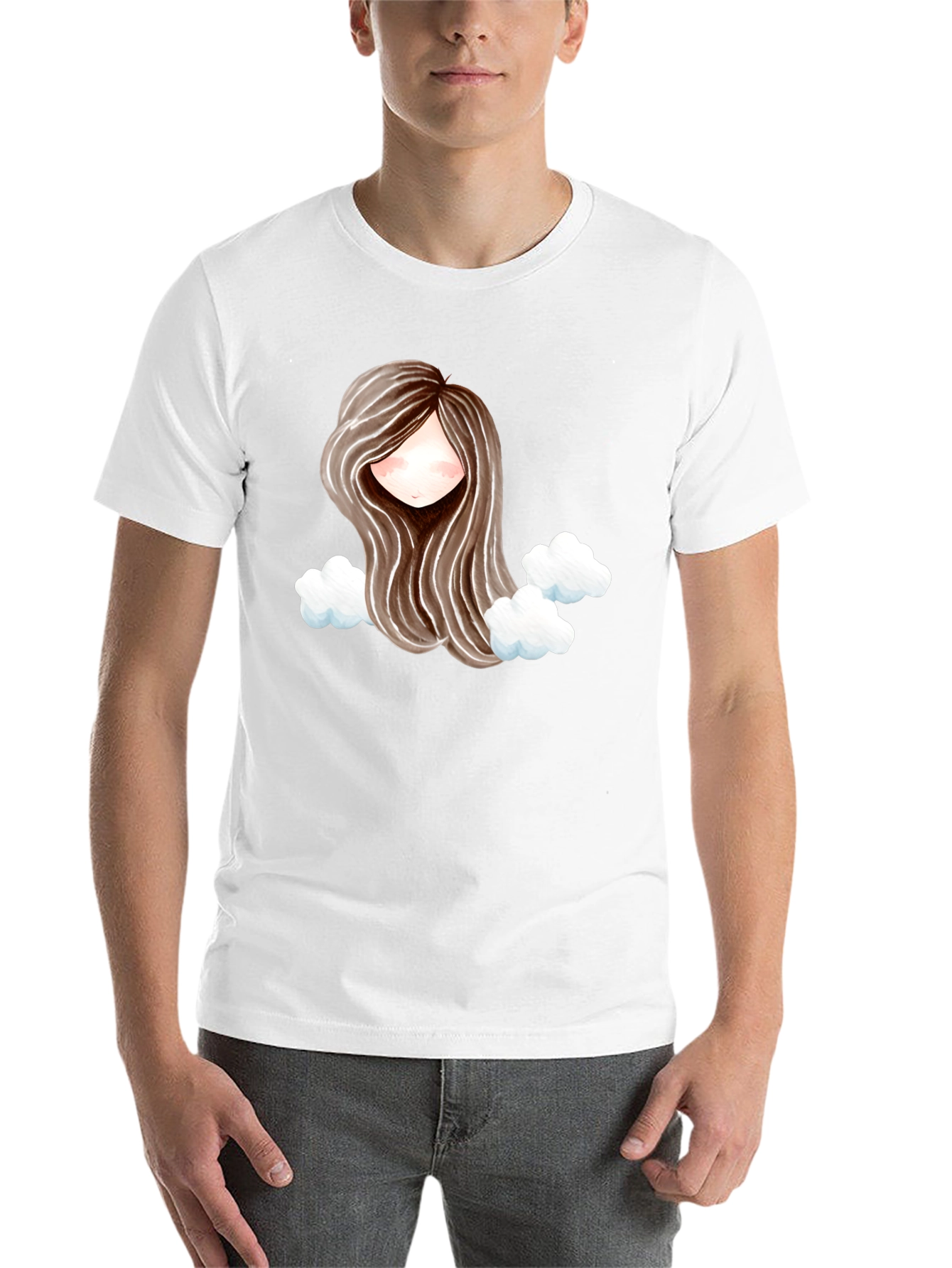 Black Whimsical Girl with Clouds Graphic Tee view 14