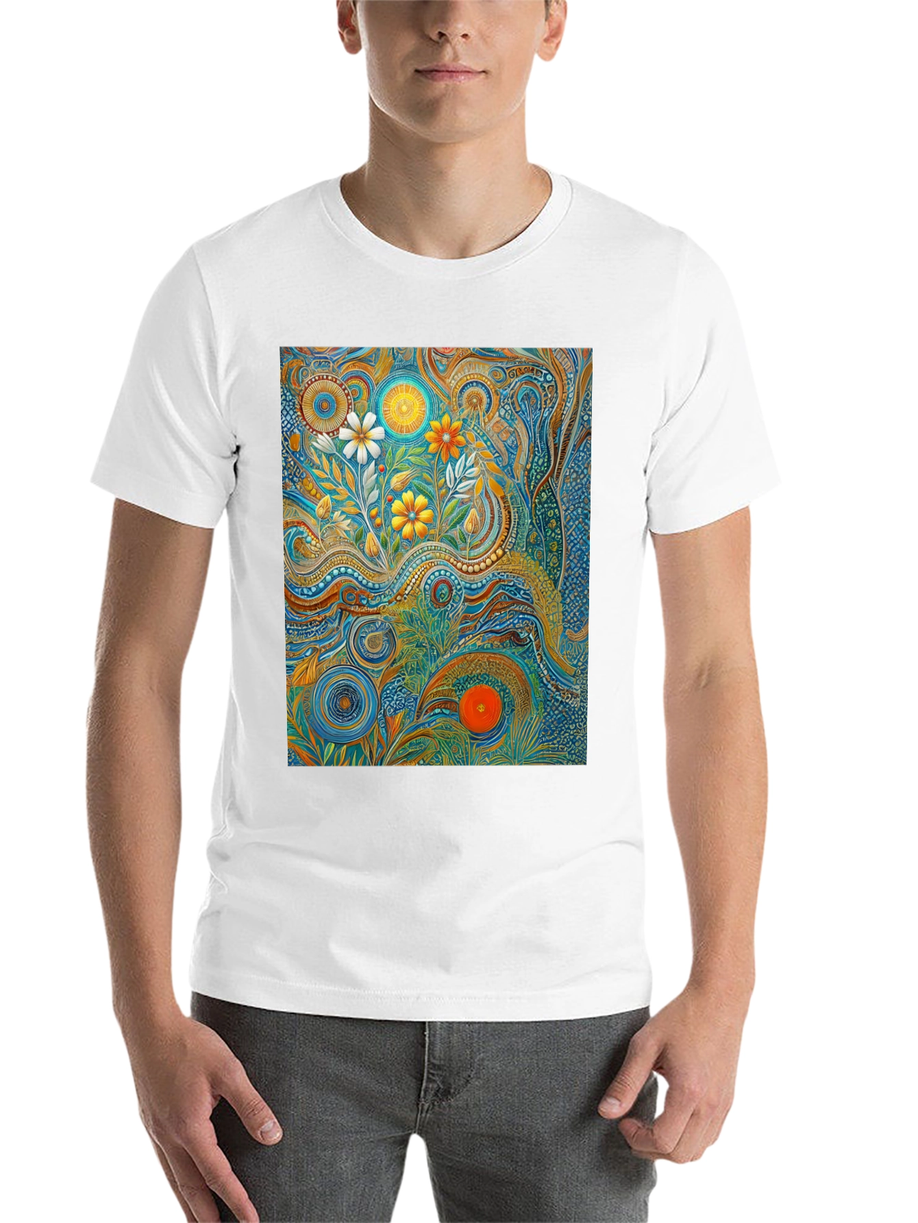 Black Psychedelic Floral Art T-Shirt view 14