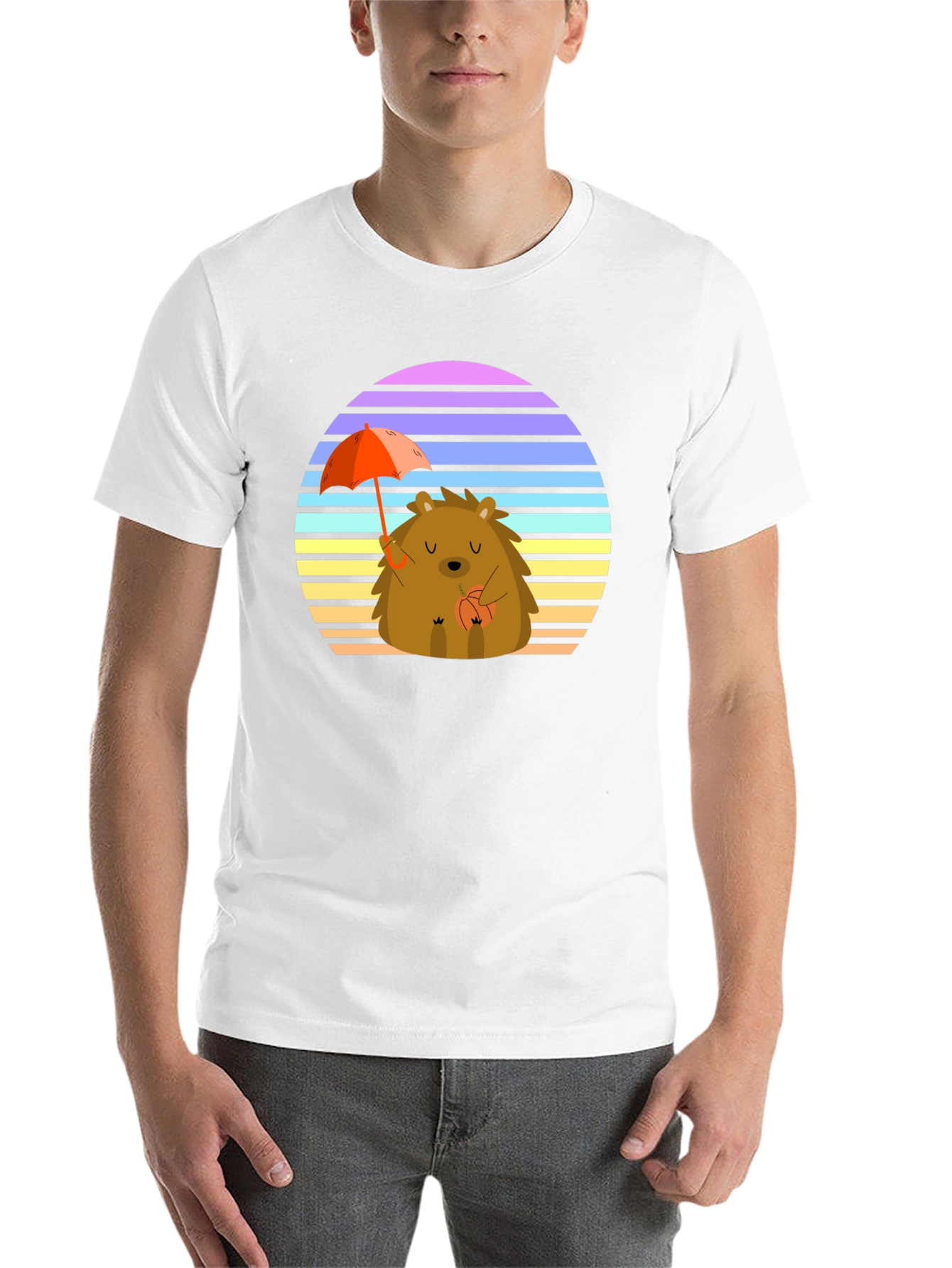 Black Cute Hedgehog T-Shirt with Retro Sunset Design view 14