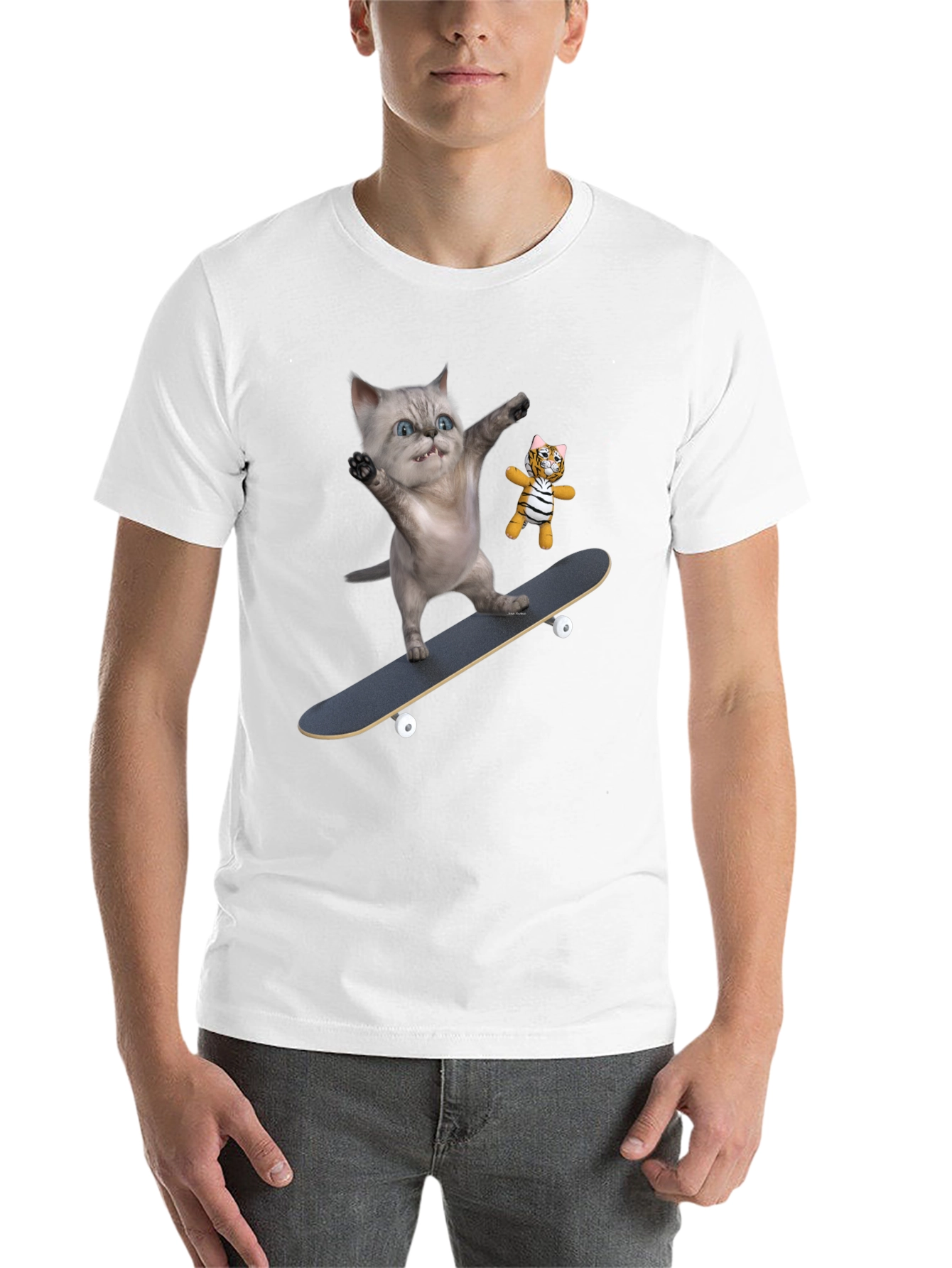 Black Cool Cat Skateboard T-Shirt - Unique Design view 14