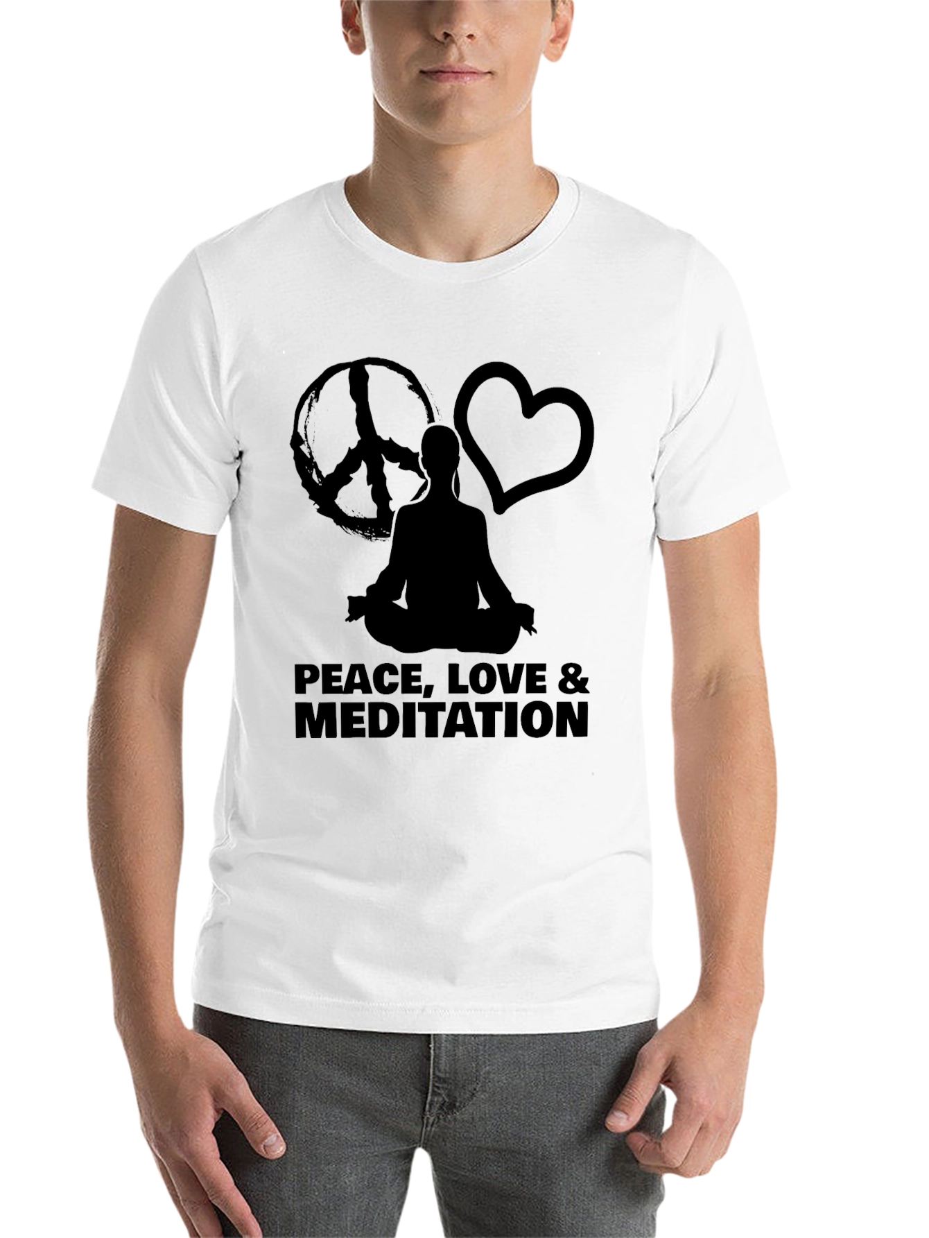 Black Peace Love Meditation Graphic Tee - Black view 14
