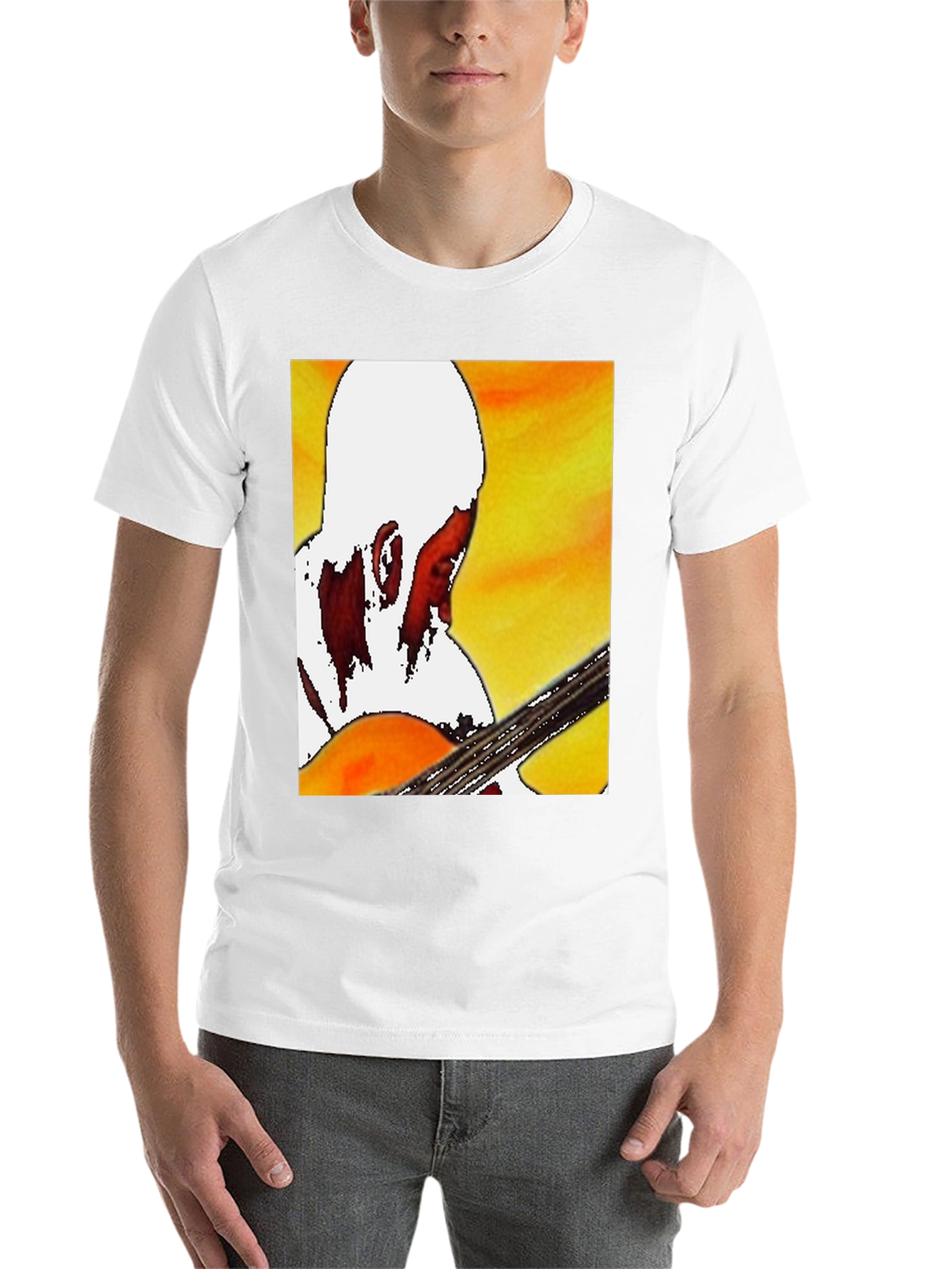Black Guitar Player Graphic T-Shirt - Classic Crew Neck view 14