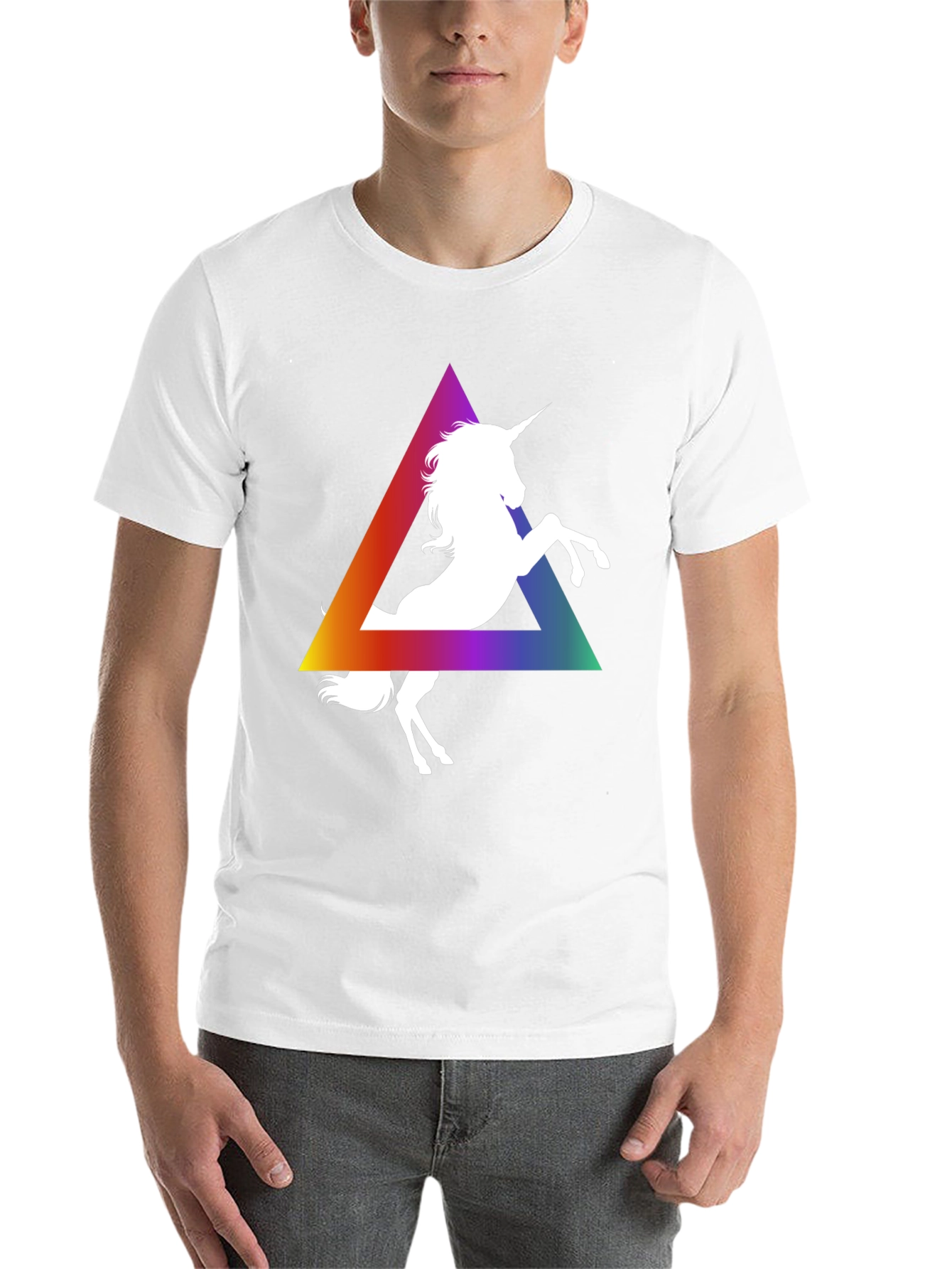Black Unicorn Rainbow Triangle Graphic Tee - Black Cotton T-Shirt view 14