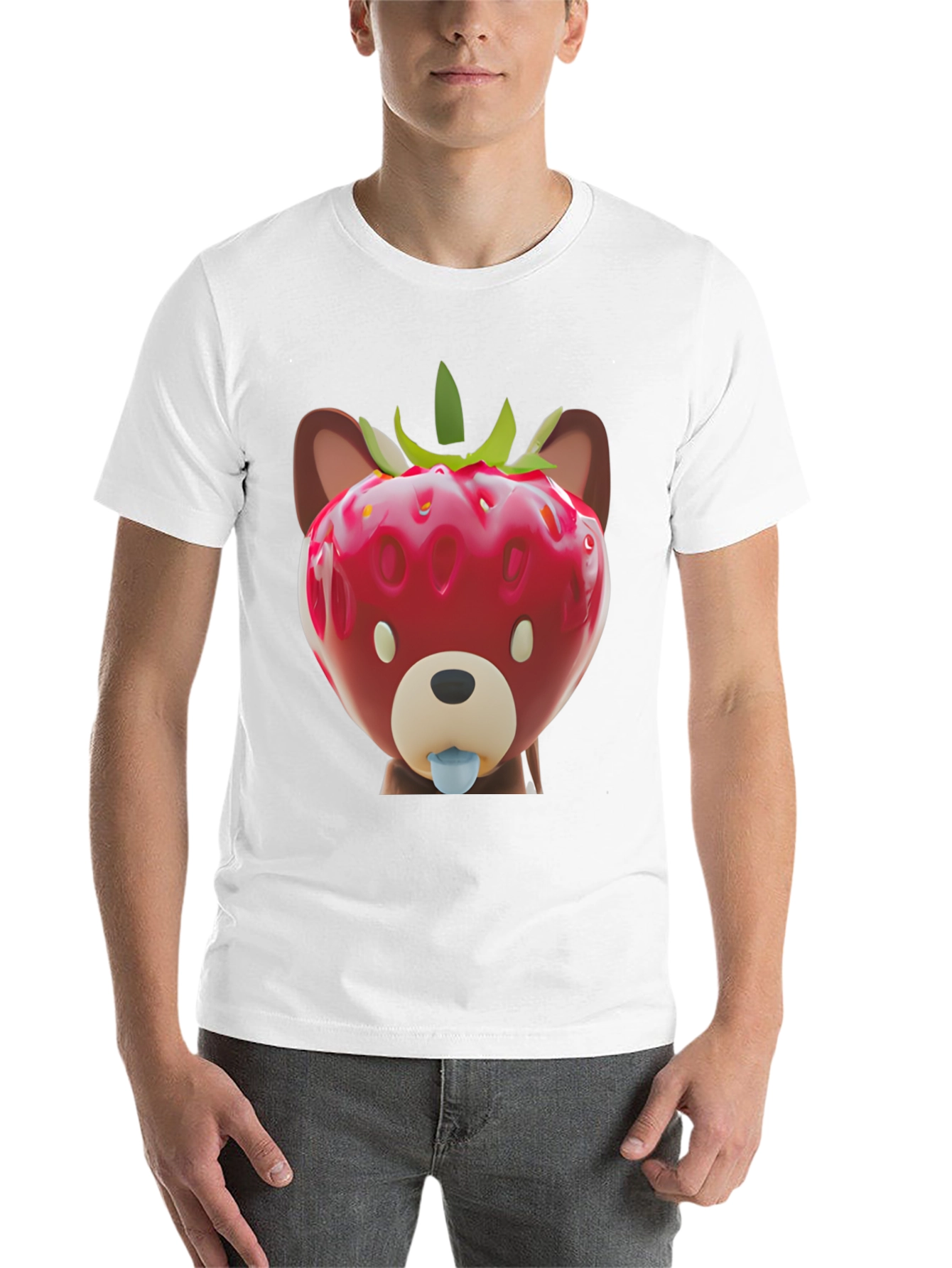 Black Strawberry Bear Graphic Tee - Unique Men's Black T-Shirt view 14