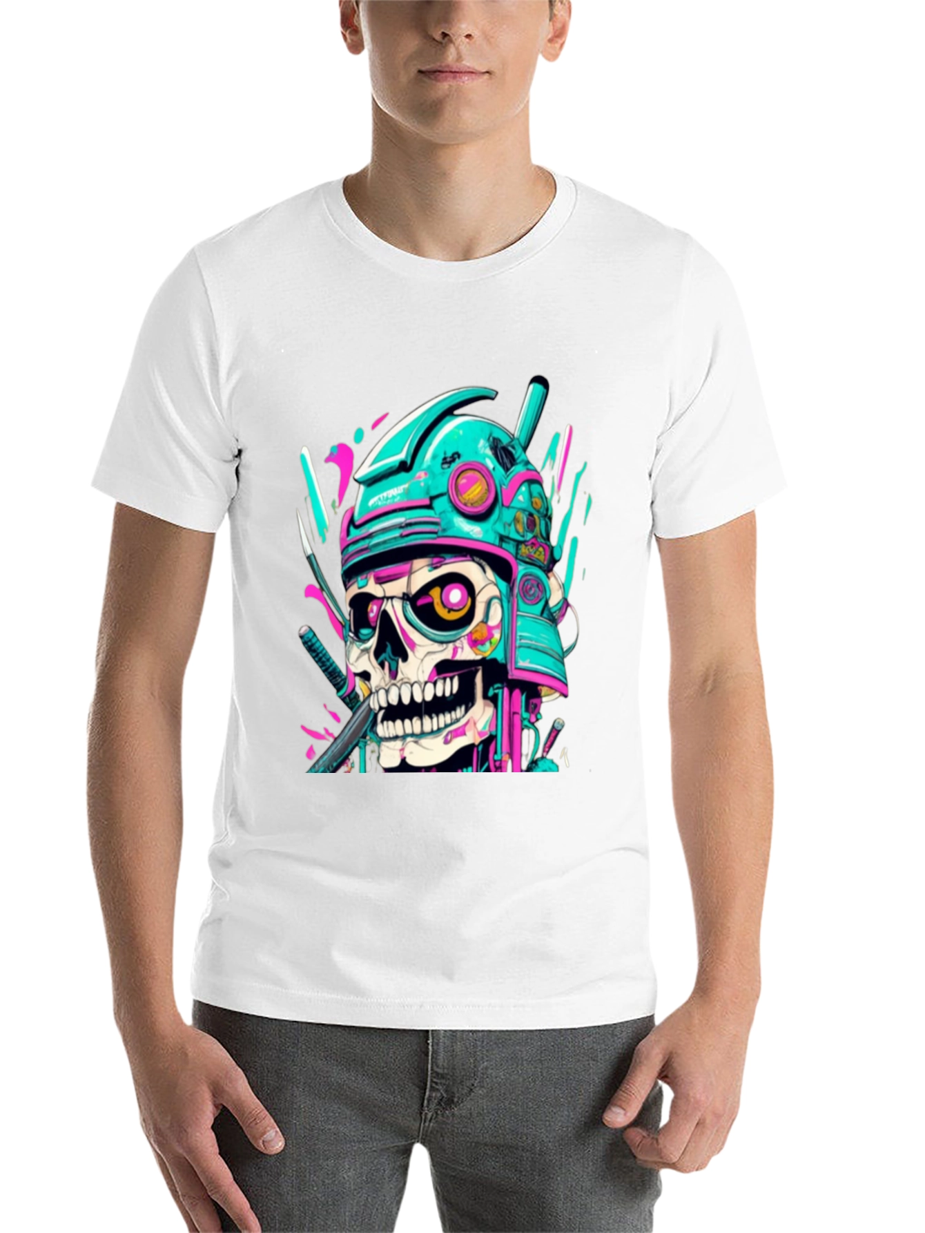 Black Cyberpunk Samurai Skull Graphic Tee - Edgy Fashion view 14