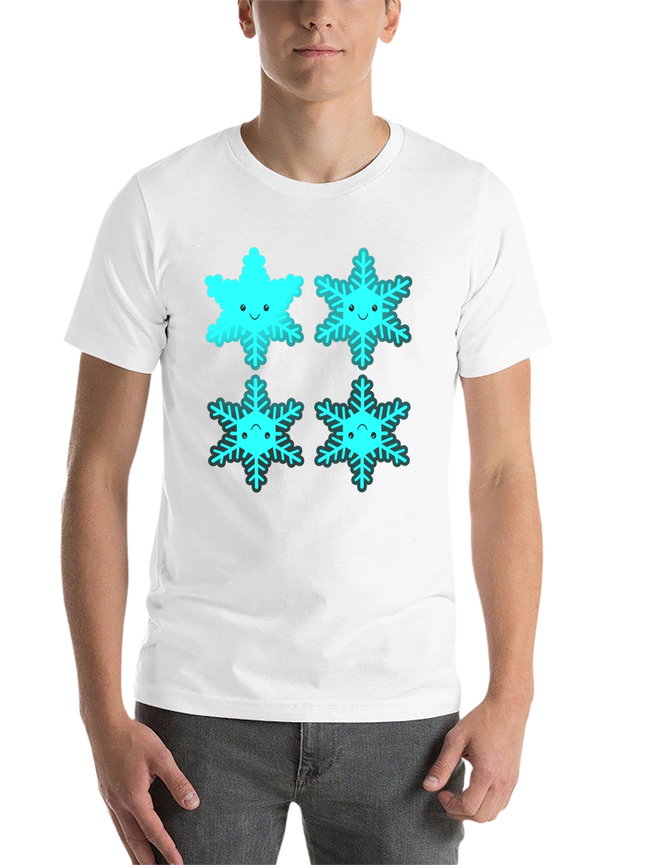 Black Cute Cartoon Snowflake Graphic Tee - Black view 14