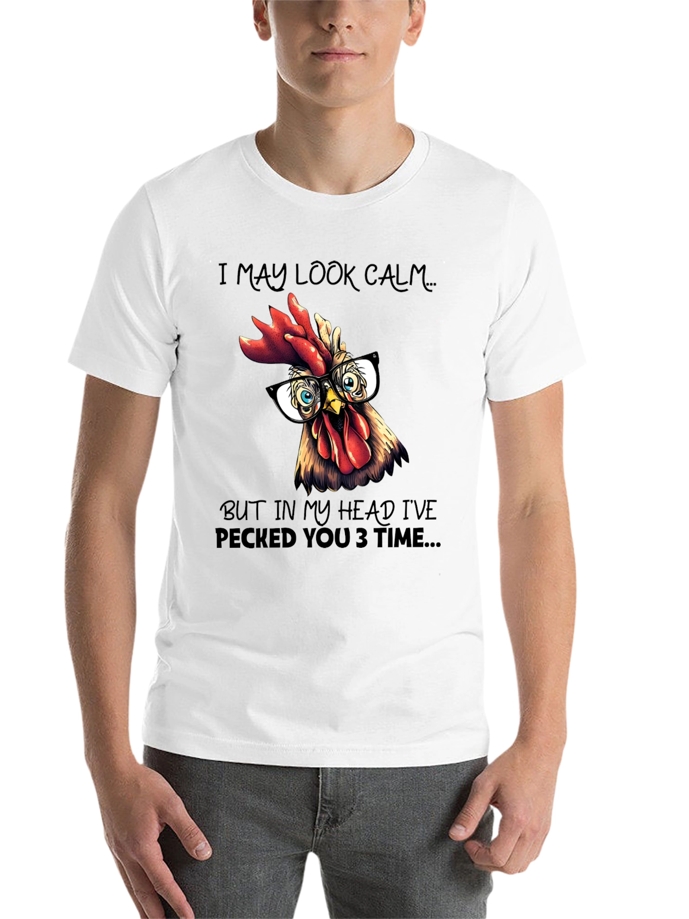 Black Funny Rooster T-Shirt - I May Look Calm view 14