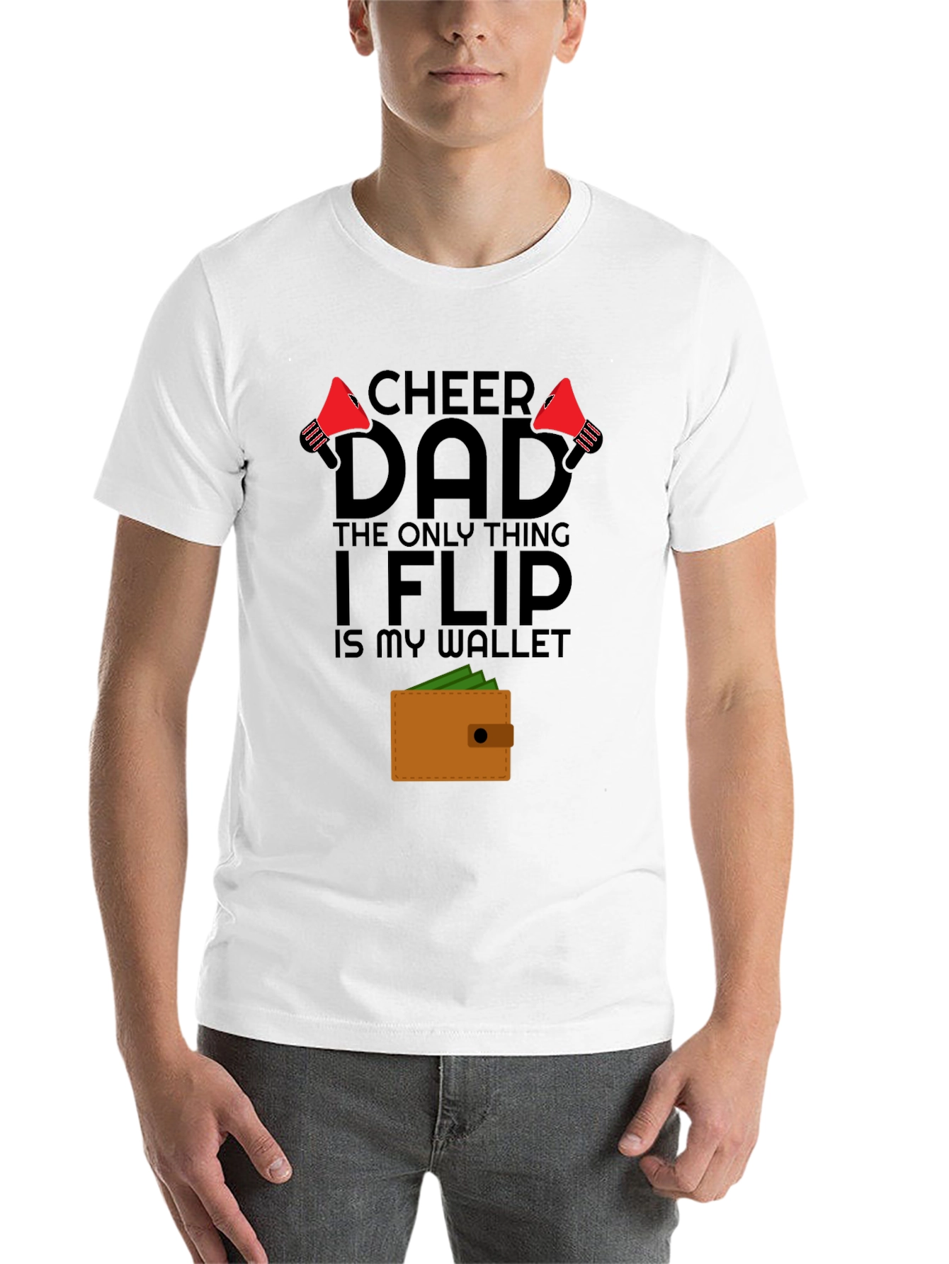 Black Cheer Dad Wallet Flip T-Shirt - Gift for Dad view 14