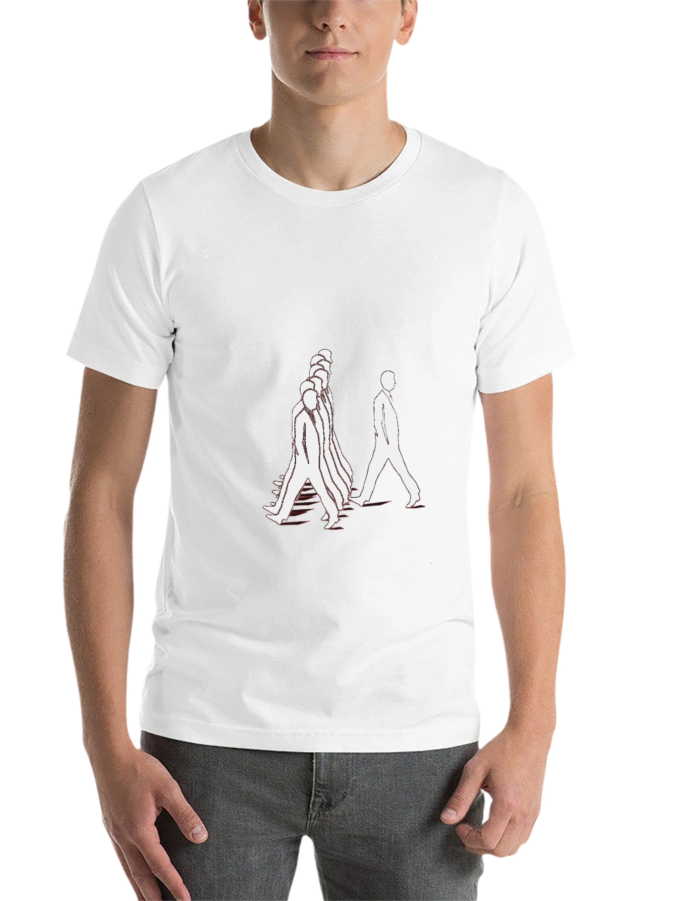 Black Black T-Shirt with Walking Figures Print view 14