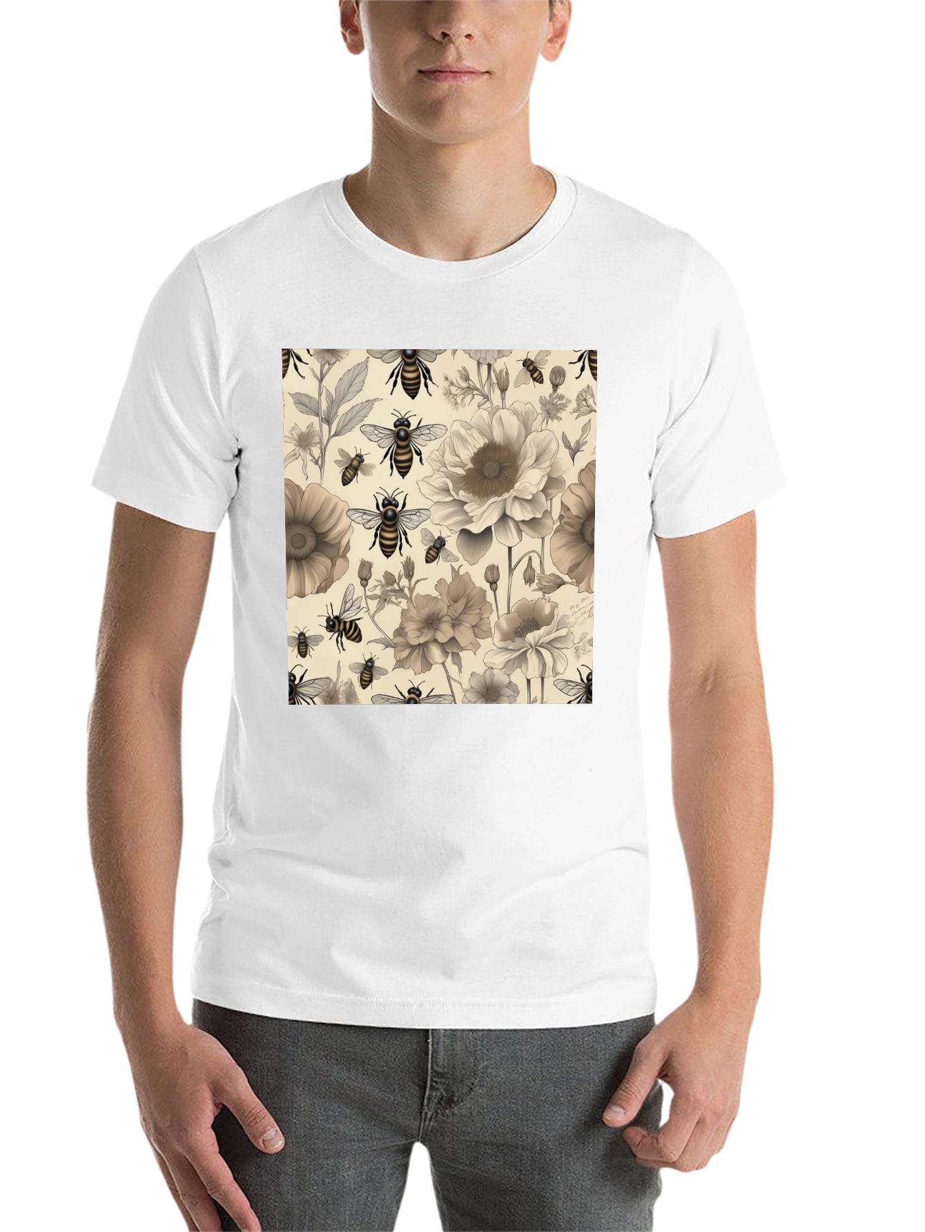 Black Floral Bee Print Black T-Shirt view 14