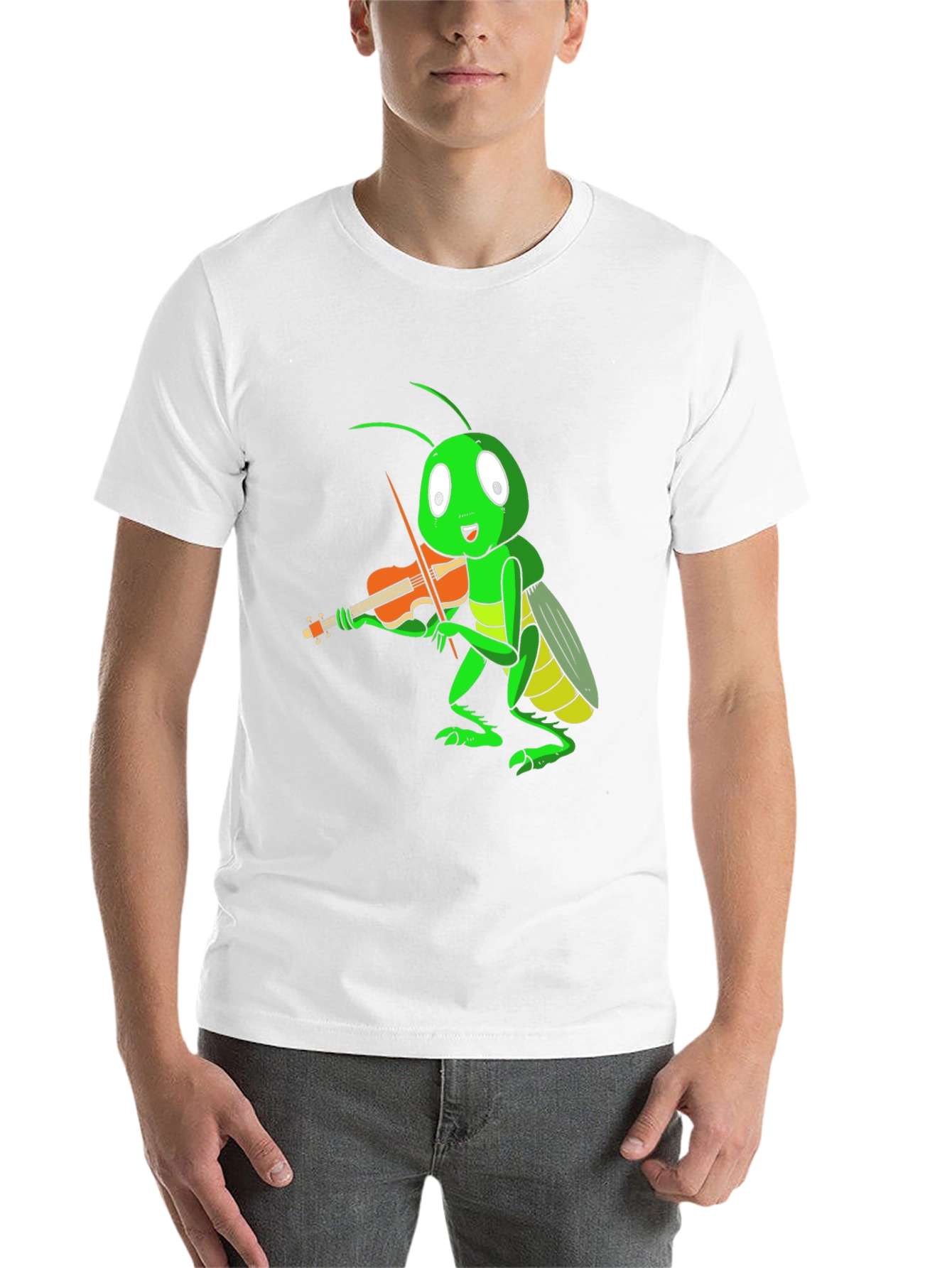 Black Grasshopper Violinist T-Shirt - Unique Graphic Tee view 14