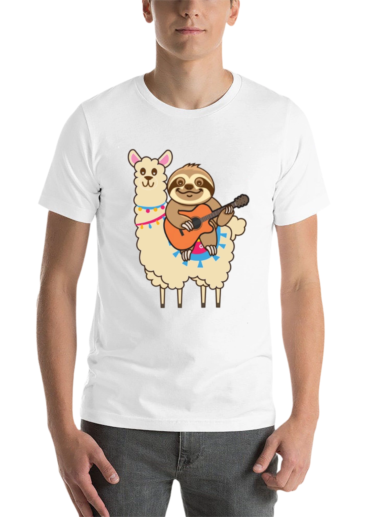 Black Llama & Sloth Guitar T-Shirt view 14