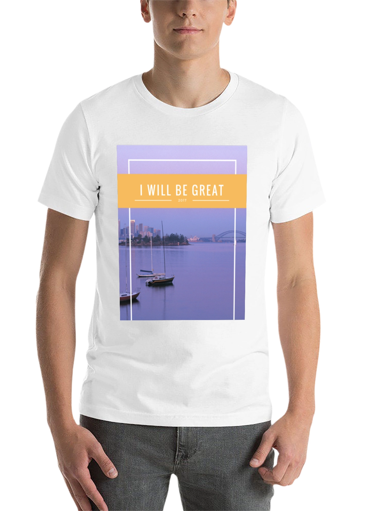 Black I Will Be Great T-Shirt: Sydney Harbour Design, Cotton Blend view 14