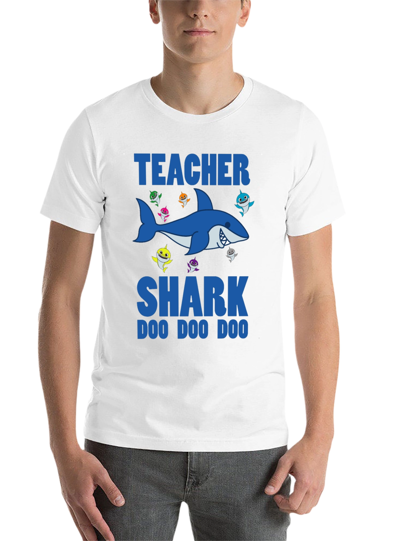 Black Teacher Shark T-Shirt - Doo Doo Doo - Black view 14