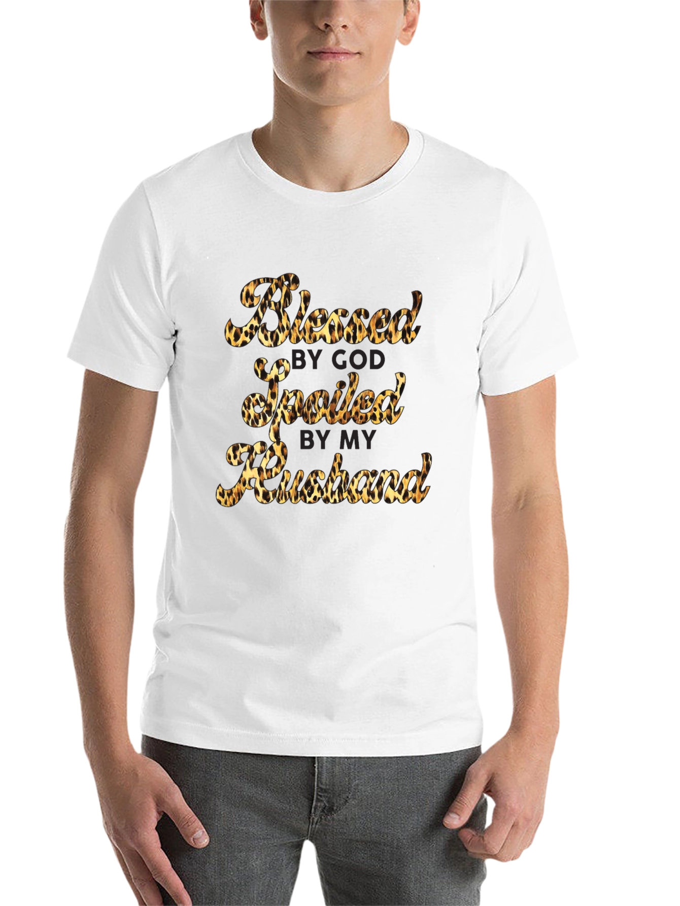 Black Blessed Spoiled Husband Leopard Print T-Shirt view 14