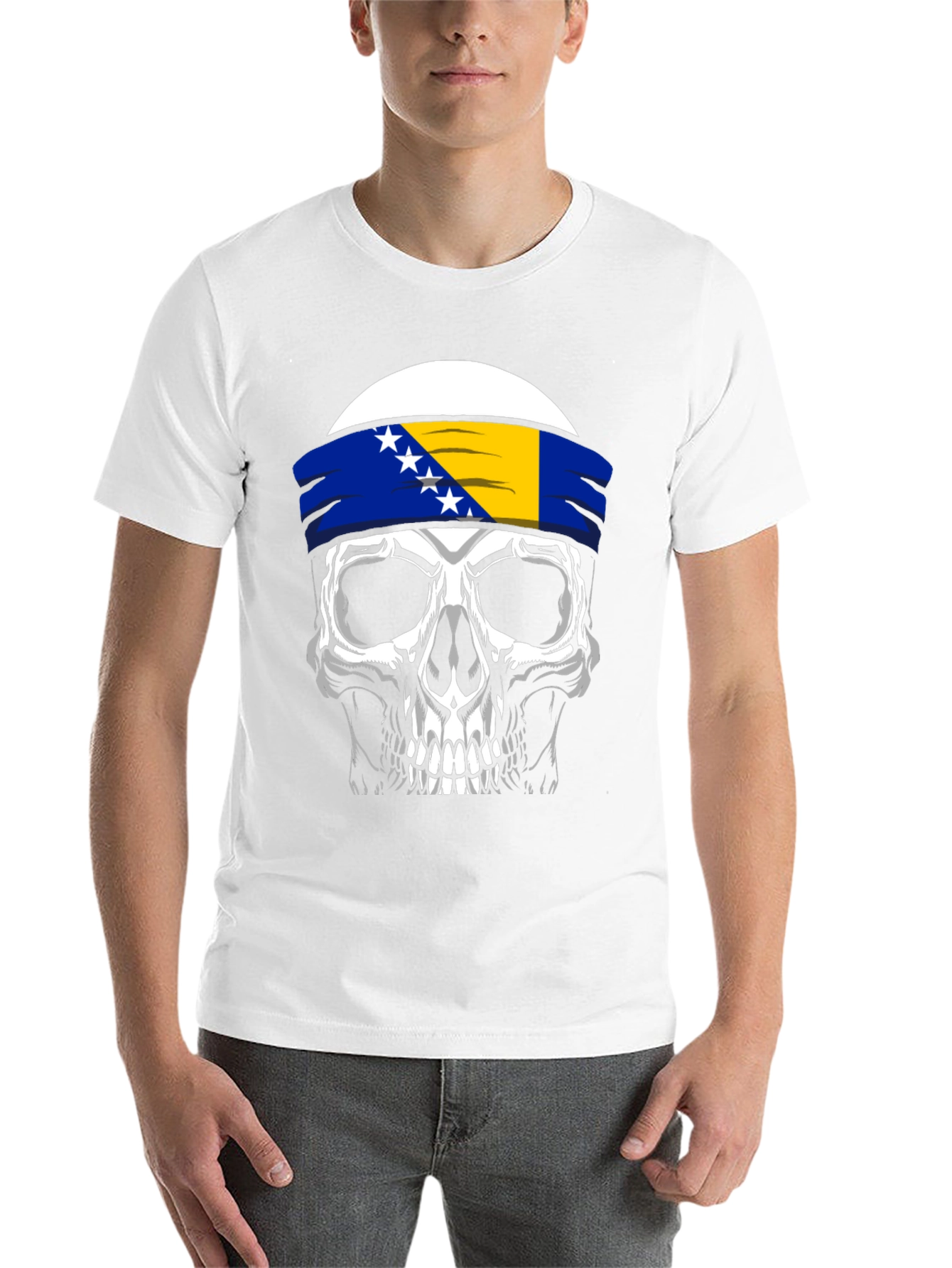 Skull Bosnia Flag Headband T-Shirt - 14