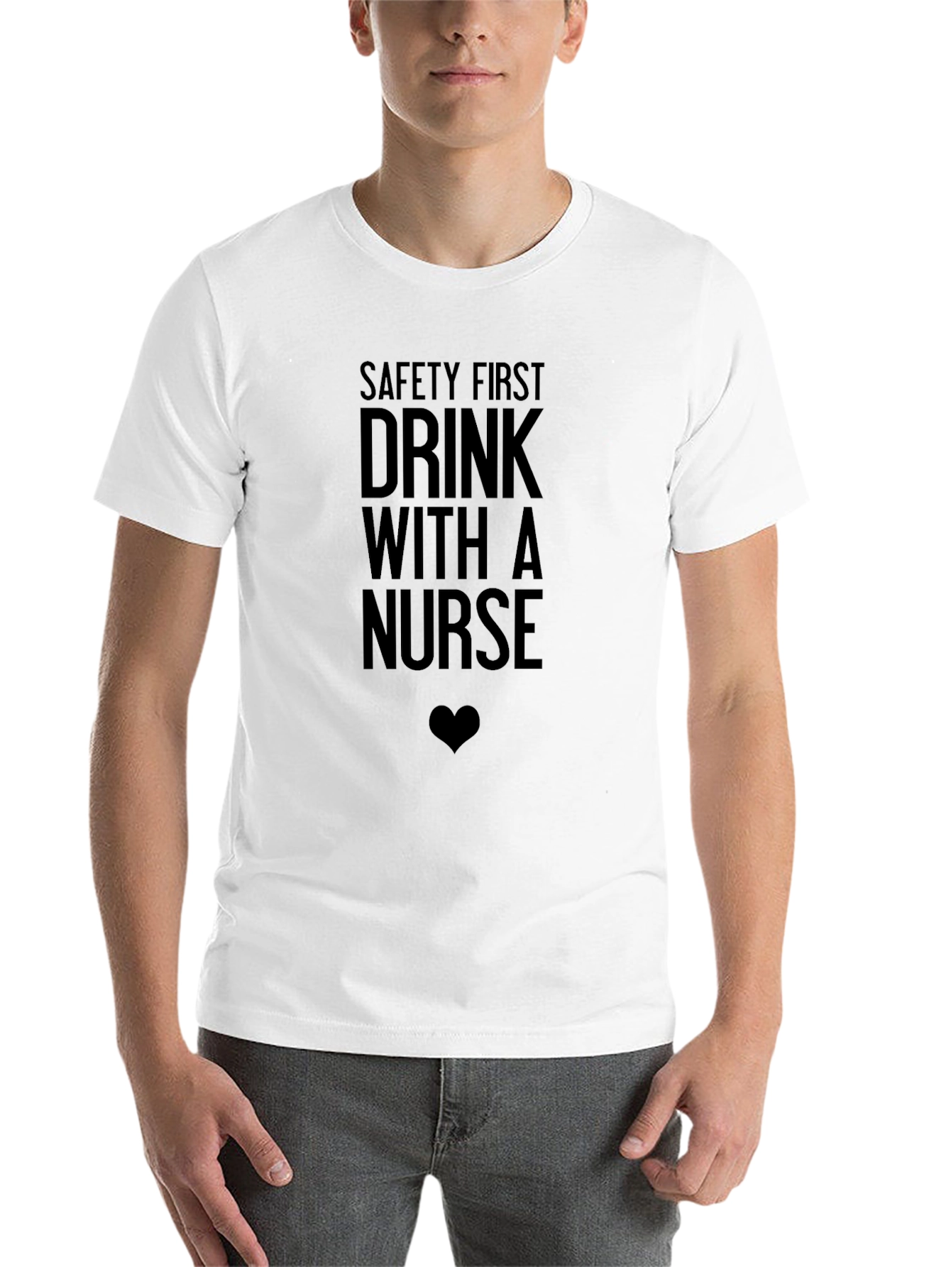 Black Safety First Drink With a Nurse Funny Graphic Tee view 14