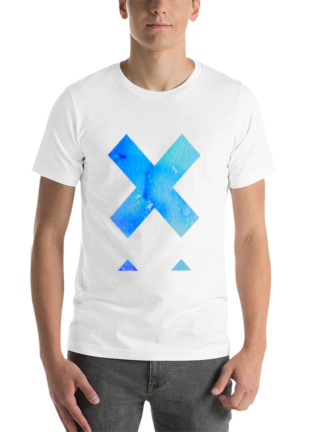 Black Geometric Blue Watercolor Graphic Tee - Modern Design view 14