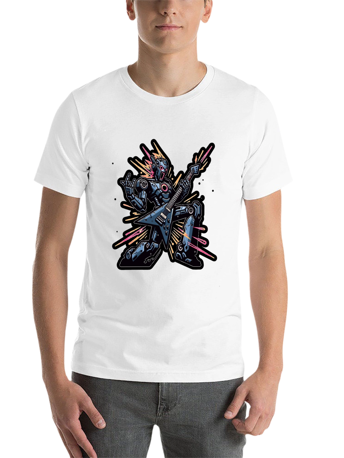 Black Robot Guitarist Graphic Tee - Black view 14
