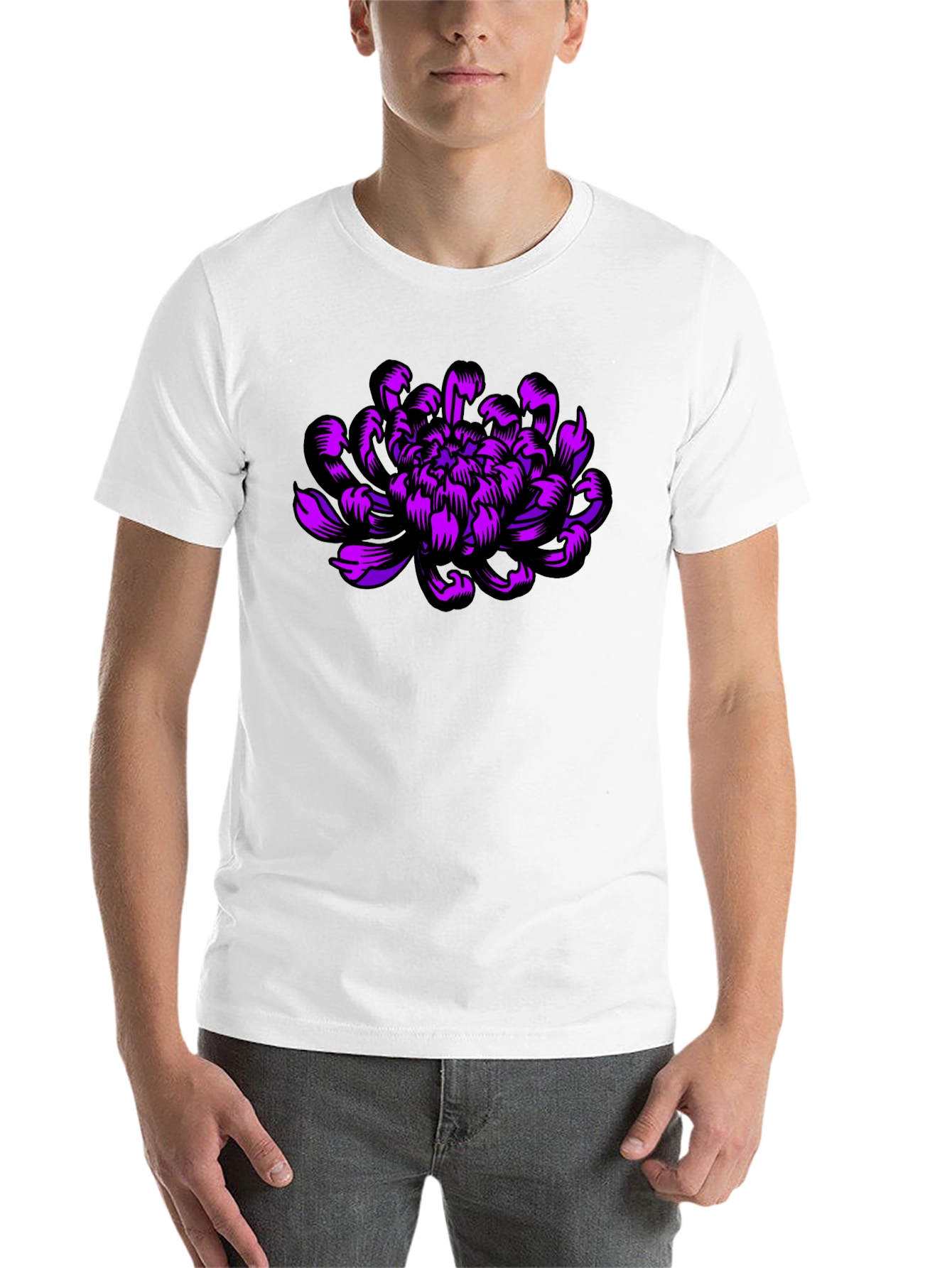 Black Black T-Shirt with Purple Flower Design view 14