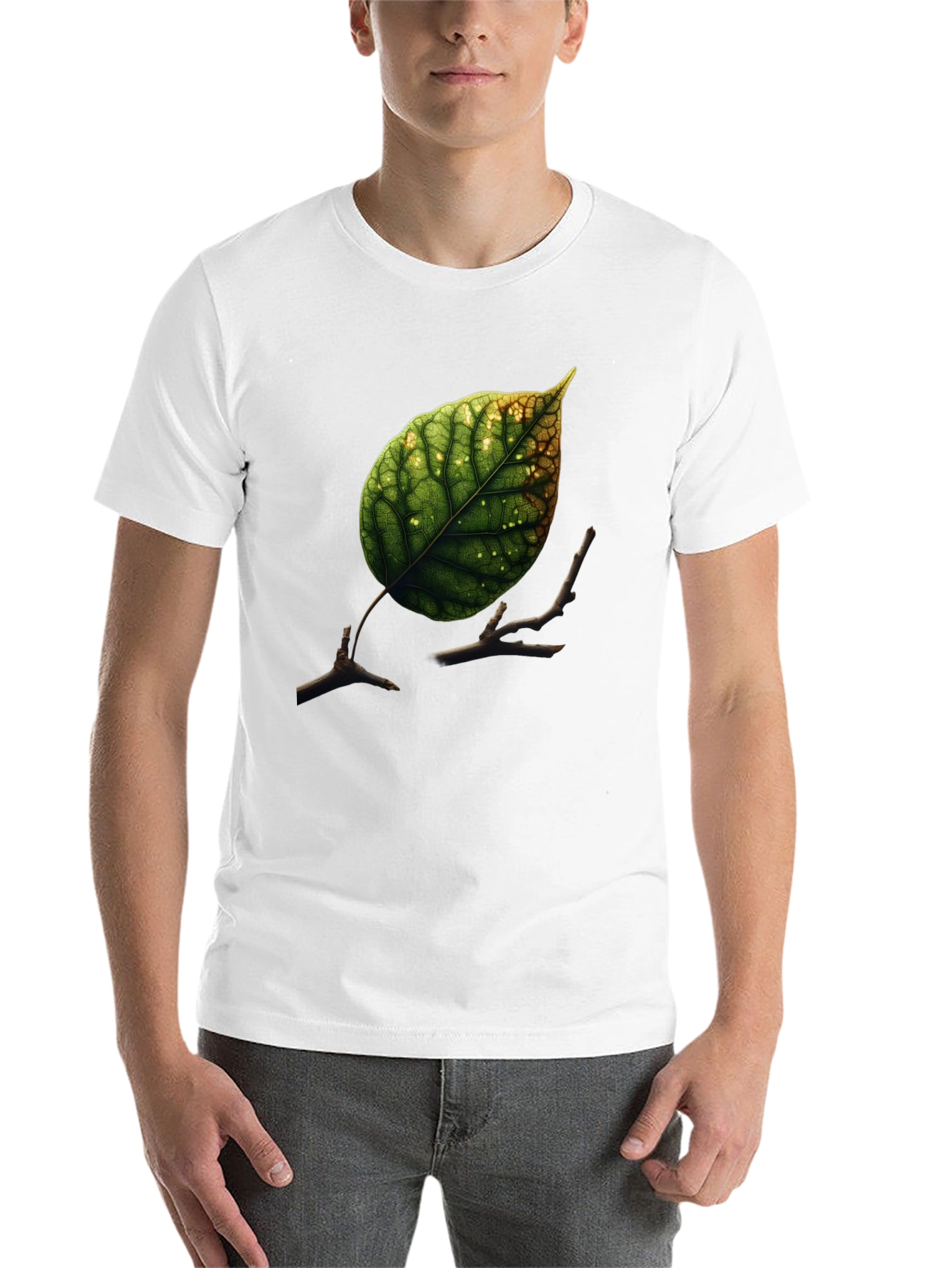 Black Leaf & Twigs Graphic Tee - Nature Inspired Black T-Shirt view 14
