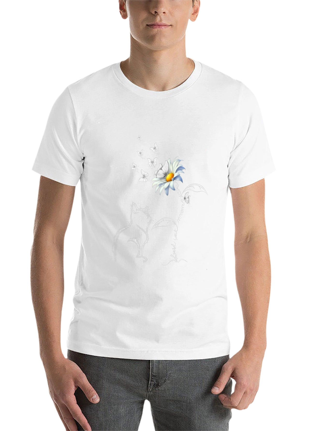 Black Cat & Daisy T-Shirt: Black Tee with Unique Graphic view 14