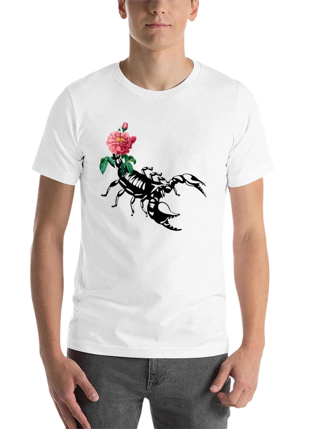 Black Scorpion & Rose Graphic Tee - Men's Black Cotton T-Shirt view 14