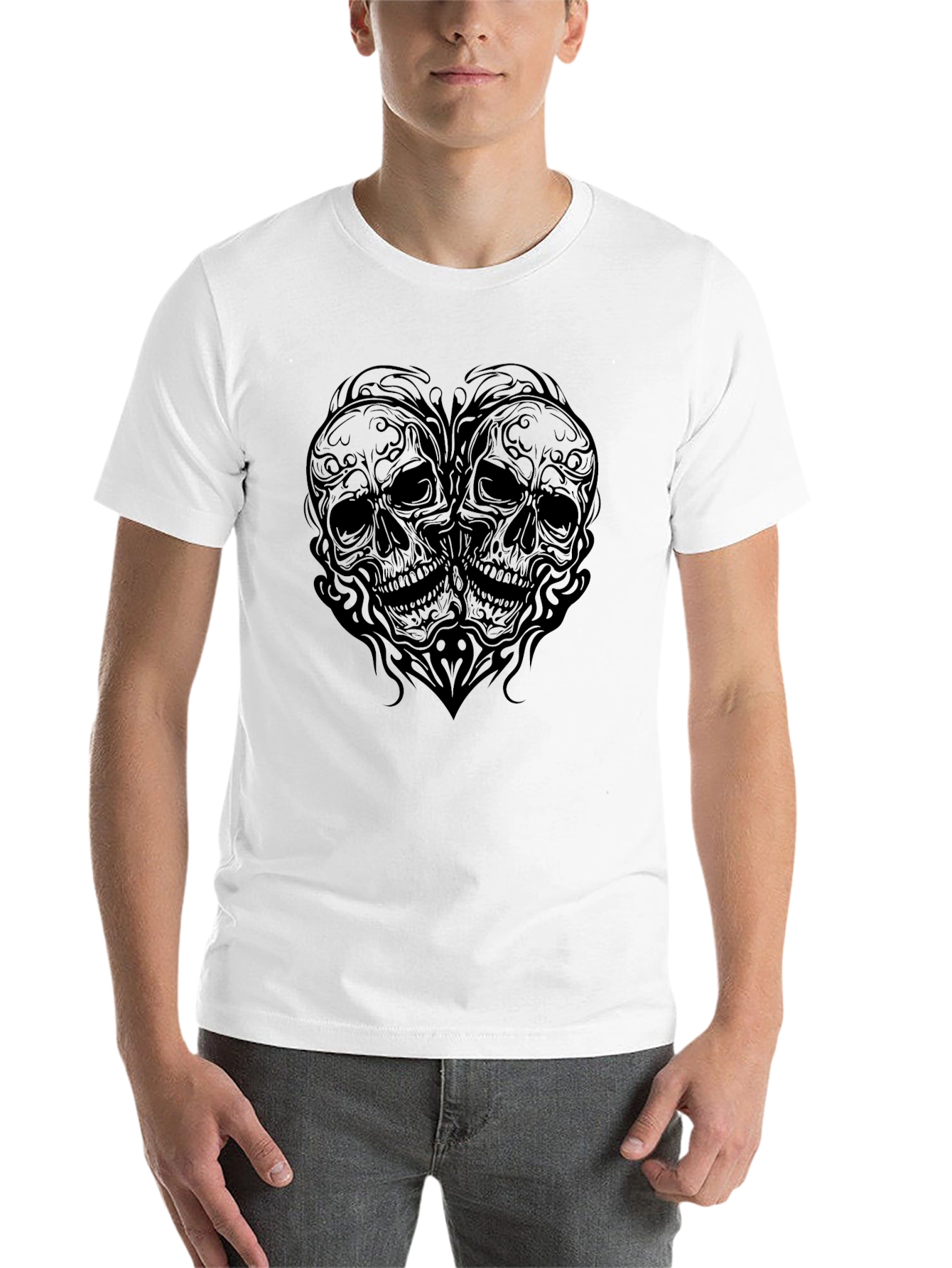 Black Skull Heart Graphic Tee - Gothic Style Black T-Shirt view 14