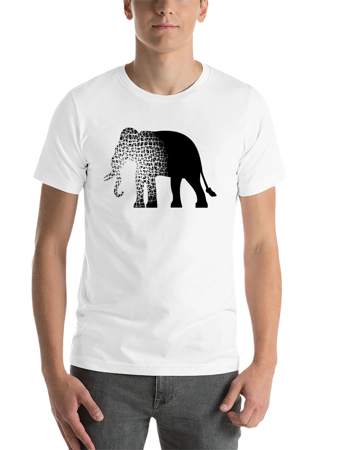 Black Elephant Print Men's T-Shirt - Stylish Black Tee view 14