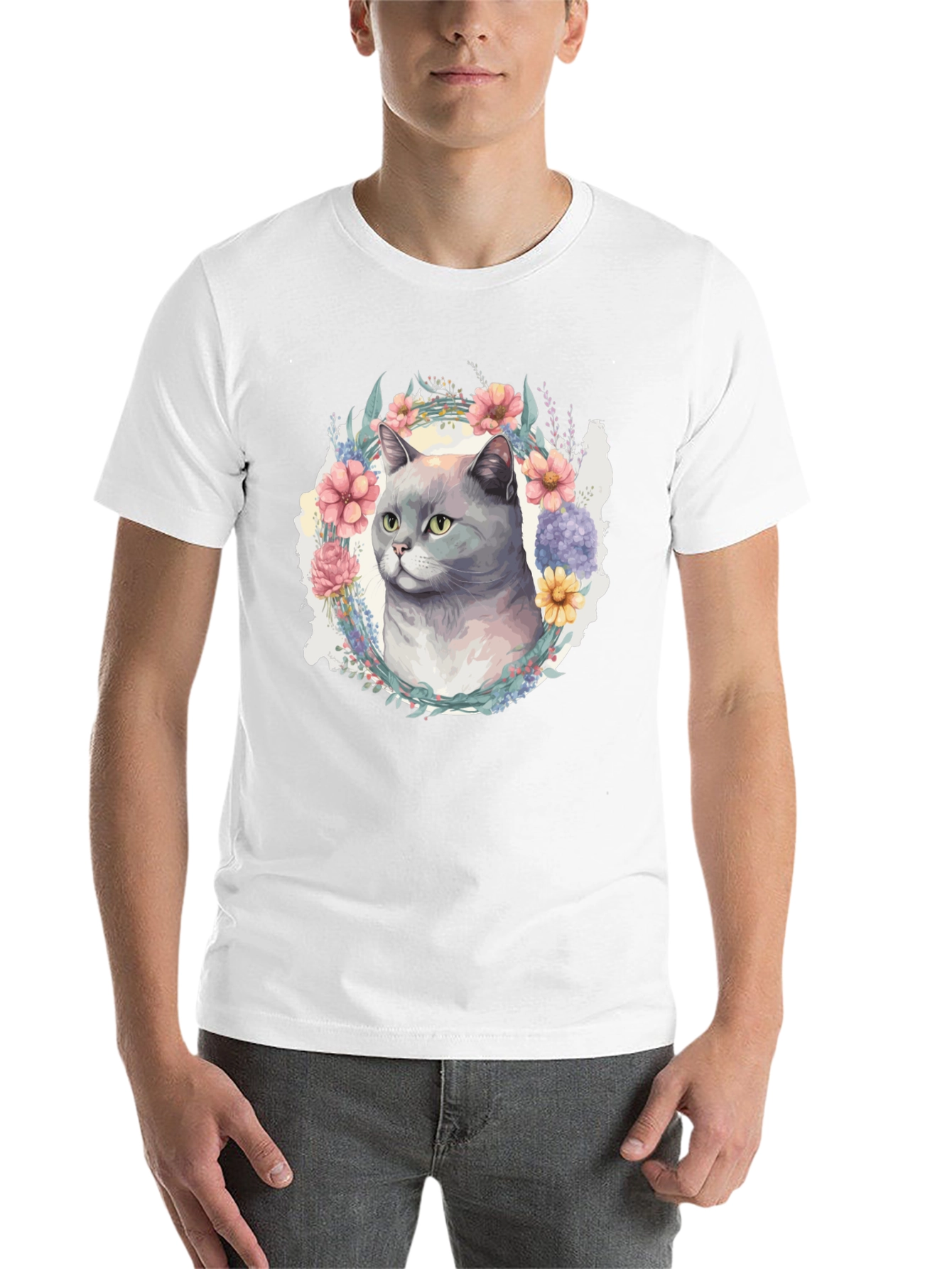 Black Floral Cat T-Shirt - Soft Cotton Blend view 14