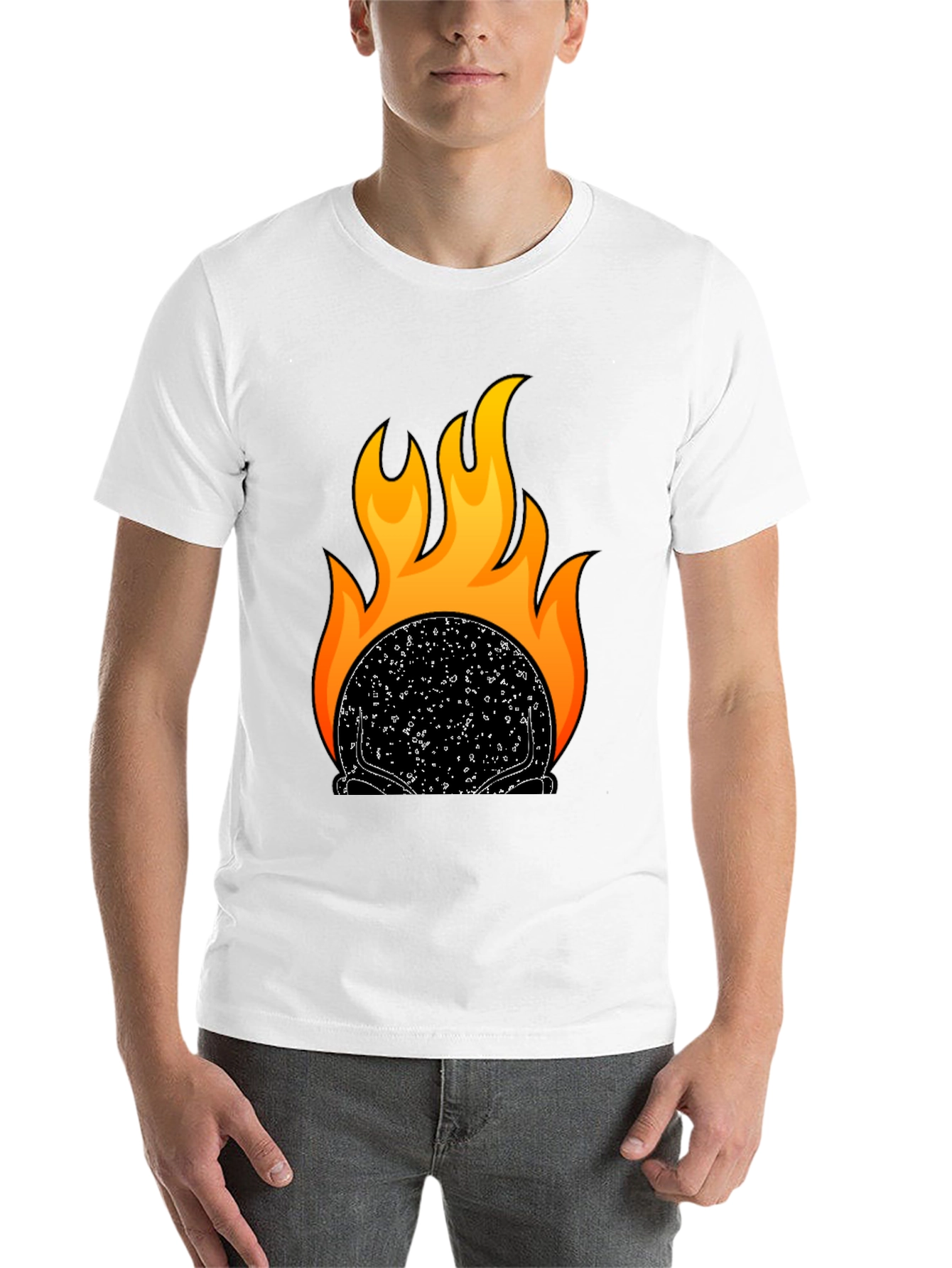 Black Flaming Skull Graphic T-Shirt - Black view 14