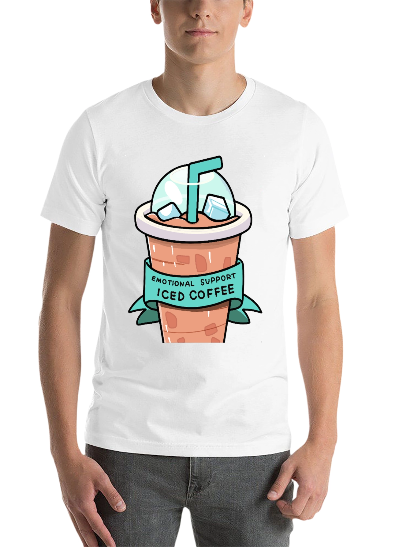 Black Emotional Support Iced Coffee Graphic T-Shirt view 14