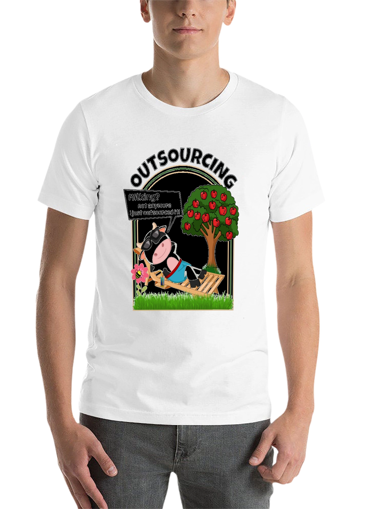 Black Outsourcing Cow T-Shirt Funny Business Humor Tee view 14
