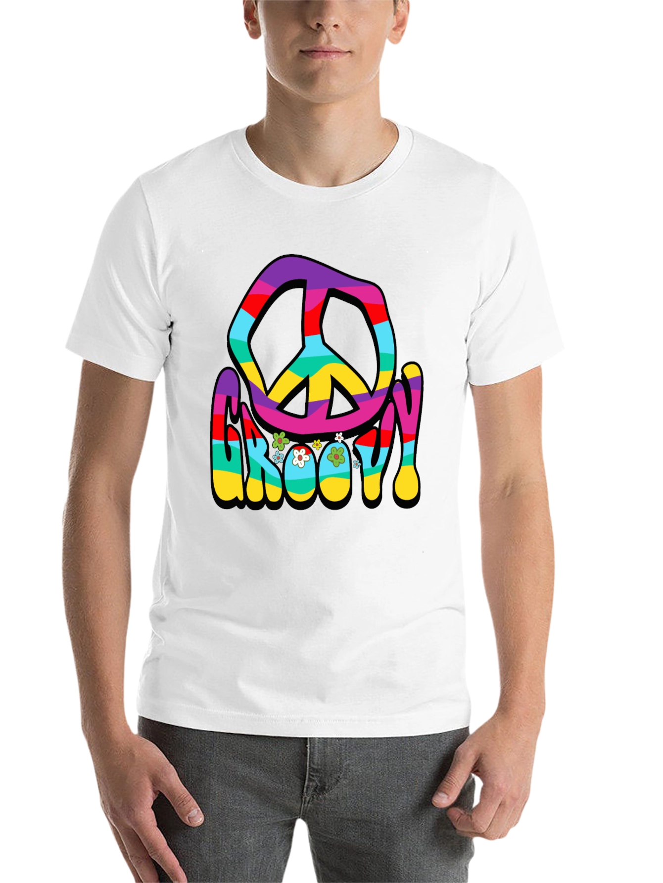 Black Groovy Peace Sign Graphic T-Shirt view 14